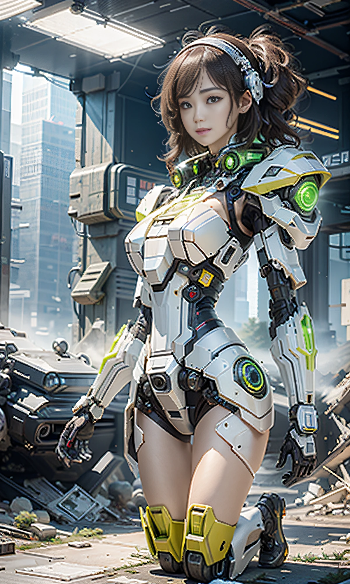 ((Best quality)), ((masterpiece)), (highly detailed:1.3), 3D,Shitu-mecha, beautiful cyberpunk women with her mecha in the ruins of city from a forgoten war, ancient technology,HDR (High Dynamic Range),Ray Tracing,NVIDIA RTX,Super-Resolution,Unreal 5,Subsurface scattering,PBR Texturing,Post-processing,Anisotropic Filtering,Depth-of-field,Maximum clarity and sharpness,Multi-layered textures,Albedo and Specular maps,Surface shading,Accurate simulation of light-material interaction,Perfect proportions,Octane Render,Two-tone lighting,Low ISO,White balance,Rule of thirds,Wide aperature,8K RAW,Efficient Sub-Pixel,sub-pixel convolution,luminescent particles,light scattering,Tyndall effect