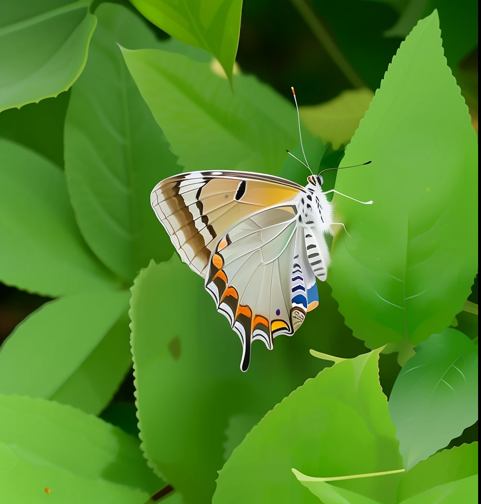 There is a erfly sitting on the leaves, sitting on a leaf, sheltering under a leaf, ringlet, illustration, ((Illustration style)))author:David Garner, author:Steven Belledin, taken with canon 8 0 d, author:Anna Heifesch, !!Natural beauty!!, Butty in the foreground, A picture, digital photograph, taken with sony alpha 9, Butterfl