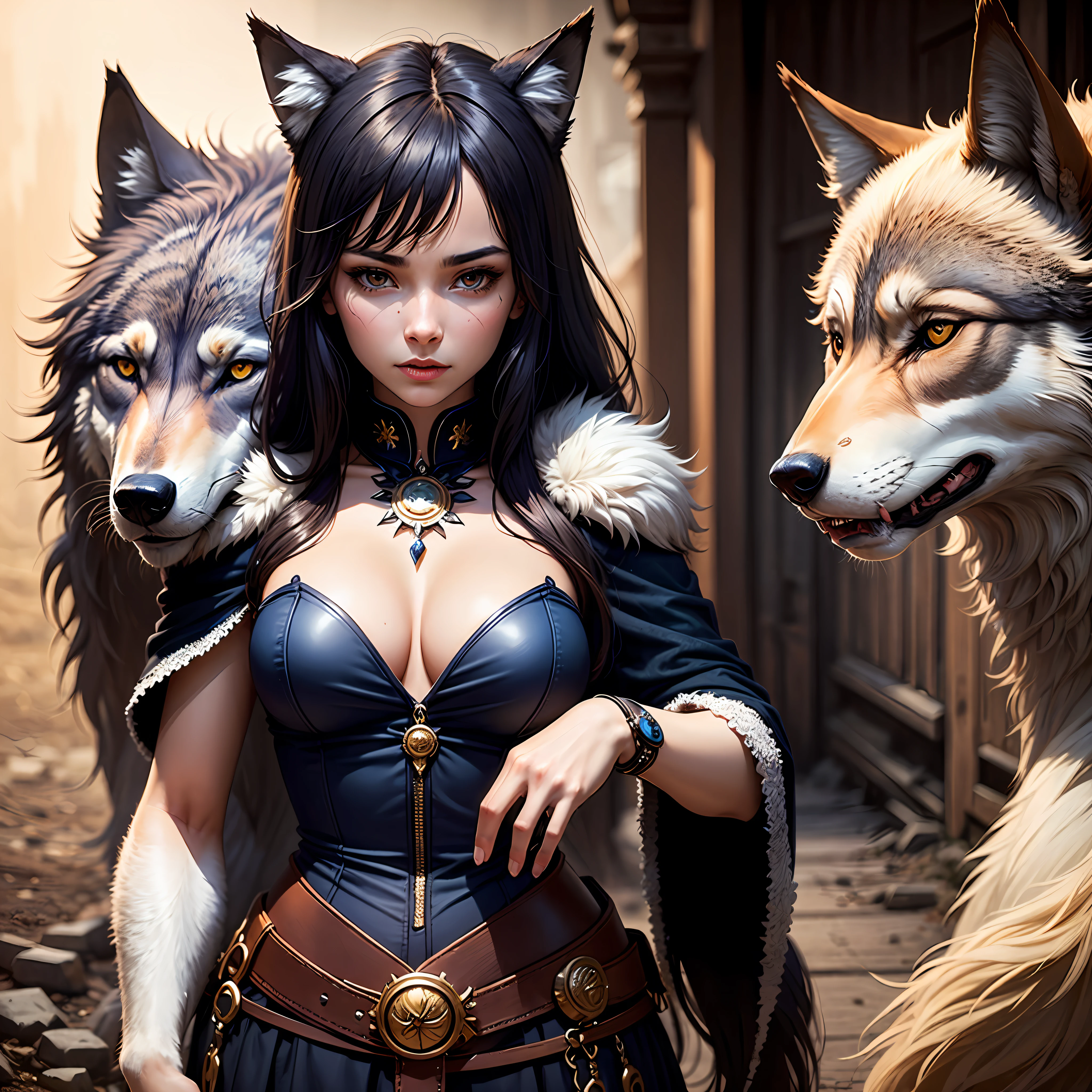 Girl with a wolf, Wolf Girl, beautiful warrior she-wolf --auto