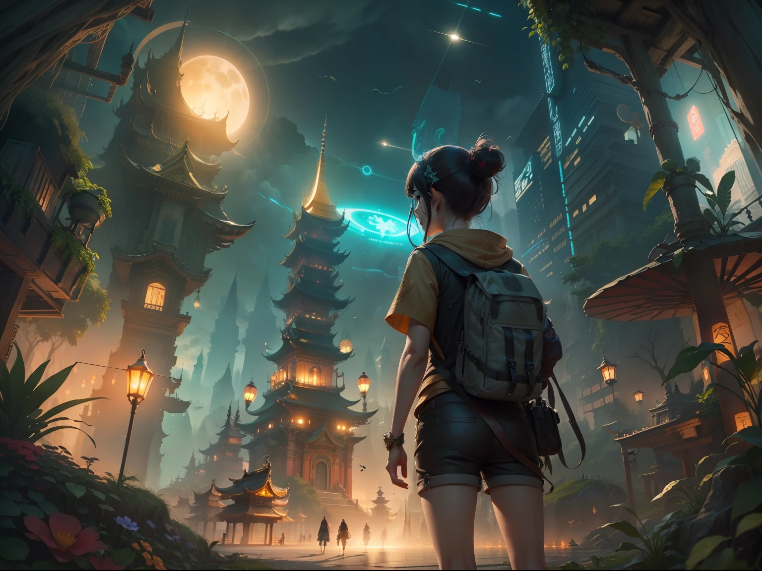 When you travel to different worlds，A whole new adventure begins。In the boundless void，Mysterious cracks appear，Teleport you to a completely different place than reality。You are in a fantastic and diverse landscape。

The first world is a fantasy kingdom where magic and wonder coexist。The sun shines brightly through the thriving woods，Dotted with flying elves and blooming magical flowers。The air is filled with the smell of magic，Let you feel a mysterious and intoxicating magical power。

Next，You travel back in time to a technologically advanced futuristic world。Towering skyscrapers and flying cars fill the city's skyline。The streets are illuminated by neon lights at night，Cast a dazzling light。The world is full of mechanical hum and futuristic technology，Let you feel a sense of innovation and infinite possibilities in the future。

Enfim，You have arrived in a mysterious and ancient world。Lush jungle and majestic ancient buildings surround you。In this world，Mysterious runes and mythical creatures seem to become real。The temple in the distance exudes a divine light，It's as if an ancient secret awaits you to explore。

Travel through different worlds allows you to experience a variety of scenarios and cultures。Each world has its own unique beauty and charm，Let you feel endless surprises and the joy of exploring。It's a journey through time，Bringing you unlimited imagination and adventure opportunities。
