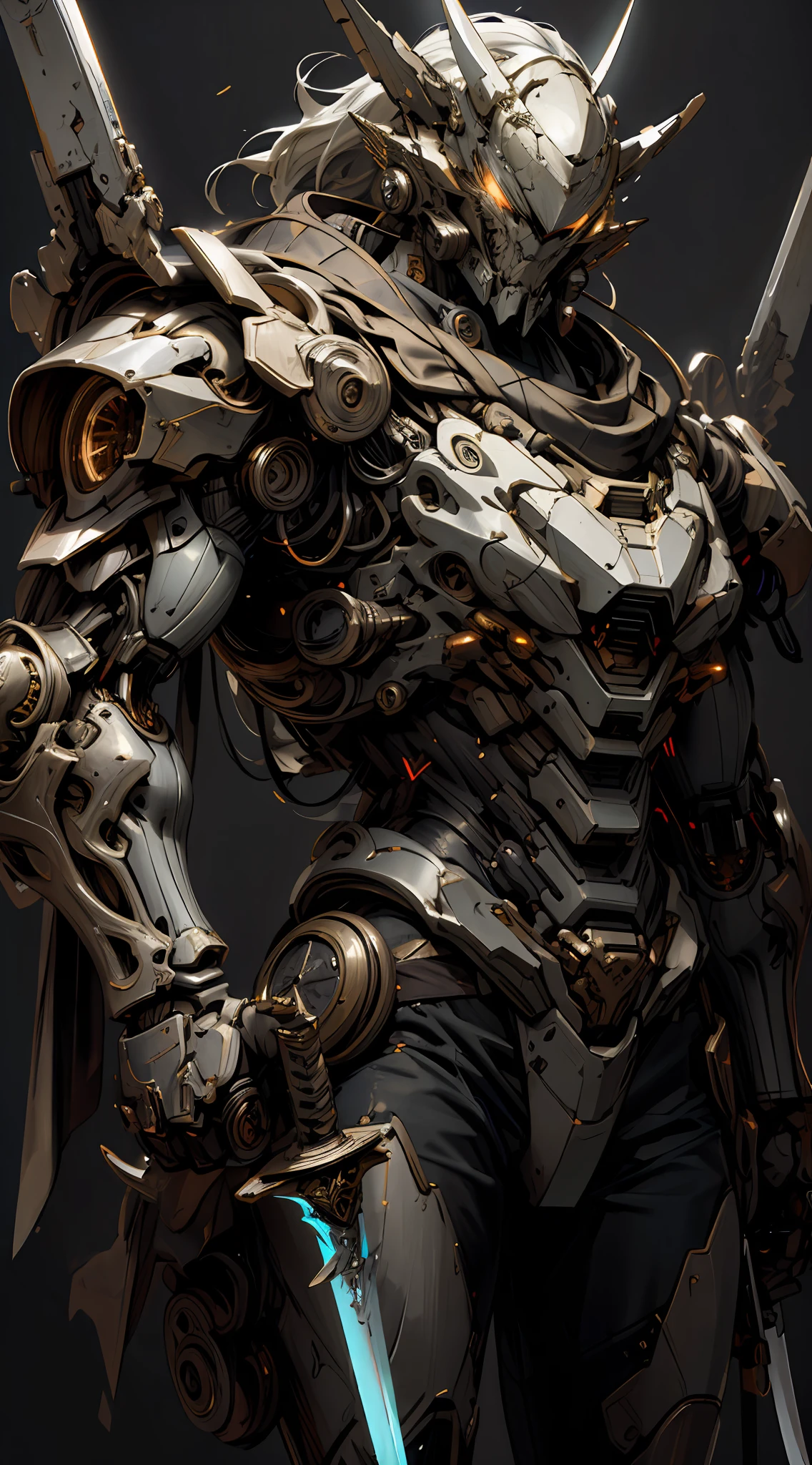 (Masterpiece, Best quality:1.3),extremly high detail, Intricate, 8K, hdr, the wallpaper, Cinematic lighting,big sword, Glowing, Glowing eyes, Mecha, Realistic
