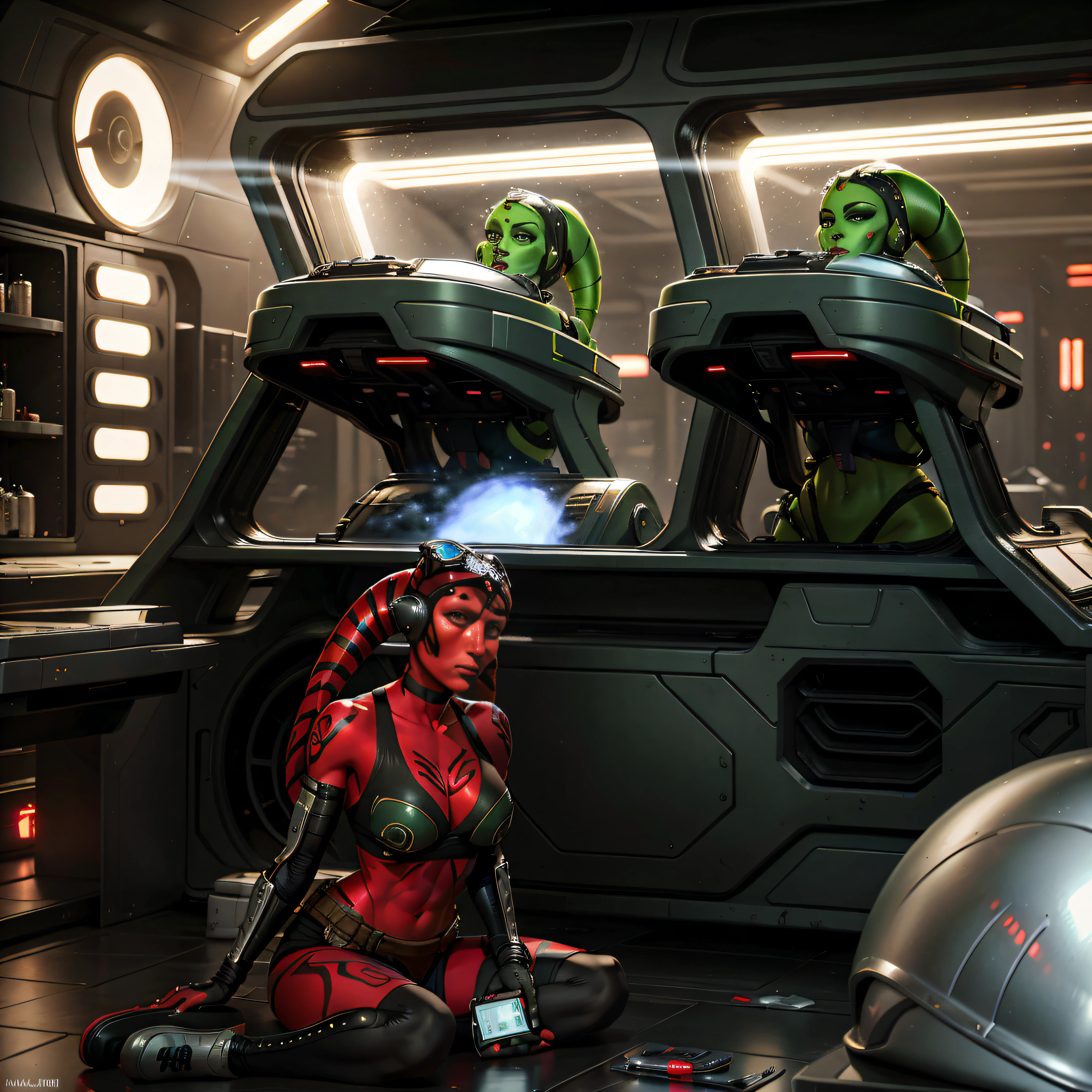 facial replacement, twi'lek, lekku, green eyes, red skin, innocent face, young female
