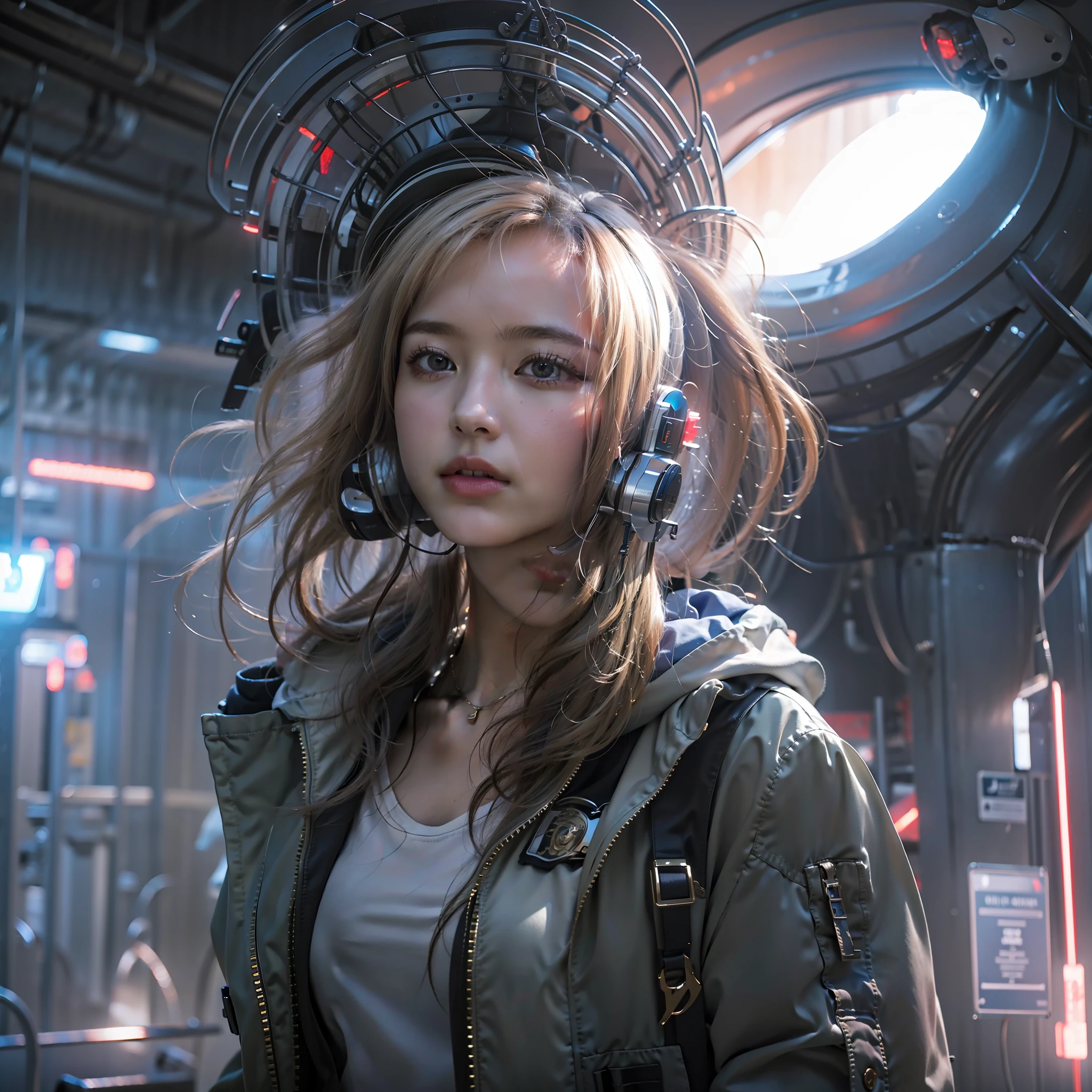 1female,Play,In the future,Cool lighting atmosphere