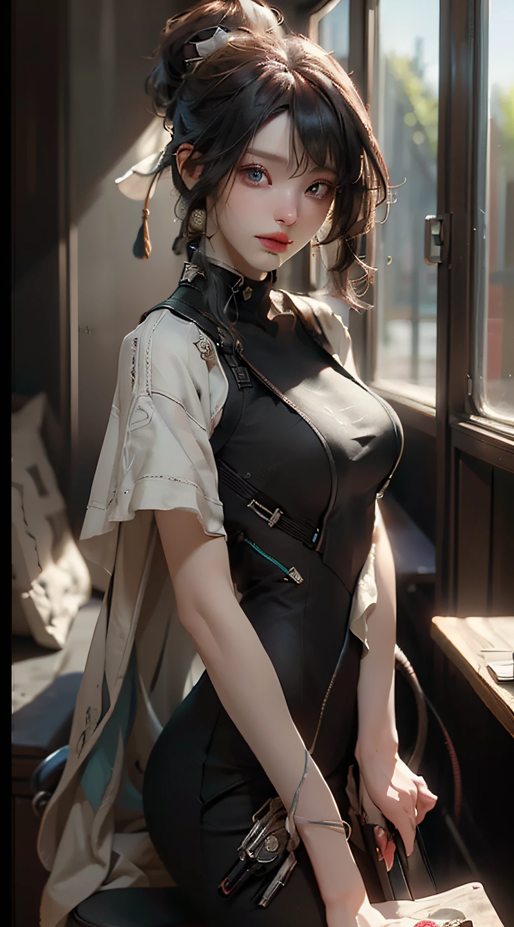 ((Best quality)), ((masterpiece)), (detailed:1.4), 3D, an image of a beautiful cyberpunk female,HDR (High Dynamic Range),Ray Tracing,NVIDIA RTX,Super-Resolution,Unreal 5,Subsurface scattering,PBR Texturing,Post-processing,Anisotropic Filtering,Depth-of-field,Maximum clarity and sharpness,Multi-layered textures,Albedo and Specular maps,Surface shading,Accurate simulation of light-material interaction,Perfect proportions,Octane Render,Two-tone lighting,Wide aperture,Low ISO,White balance,Rule of thirds,8K RAW,