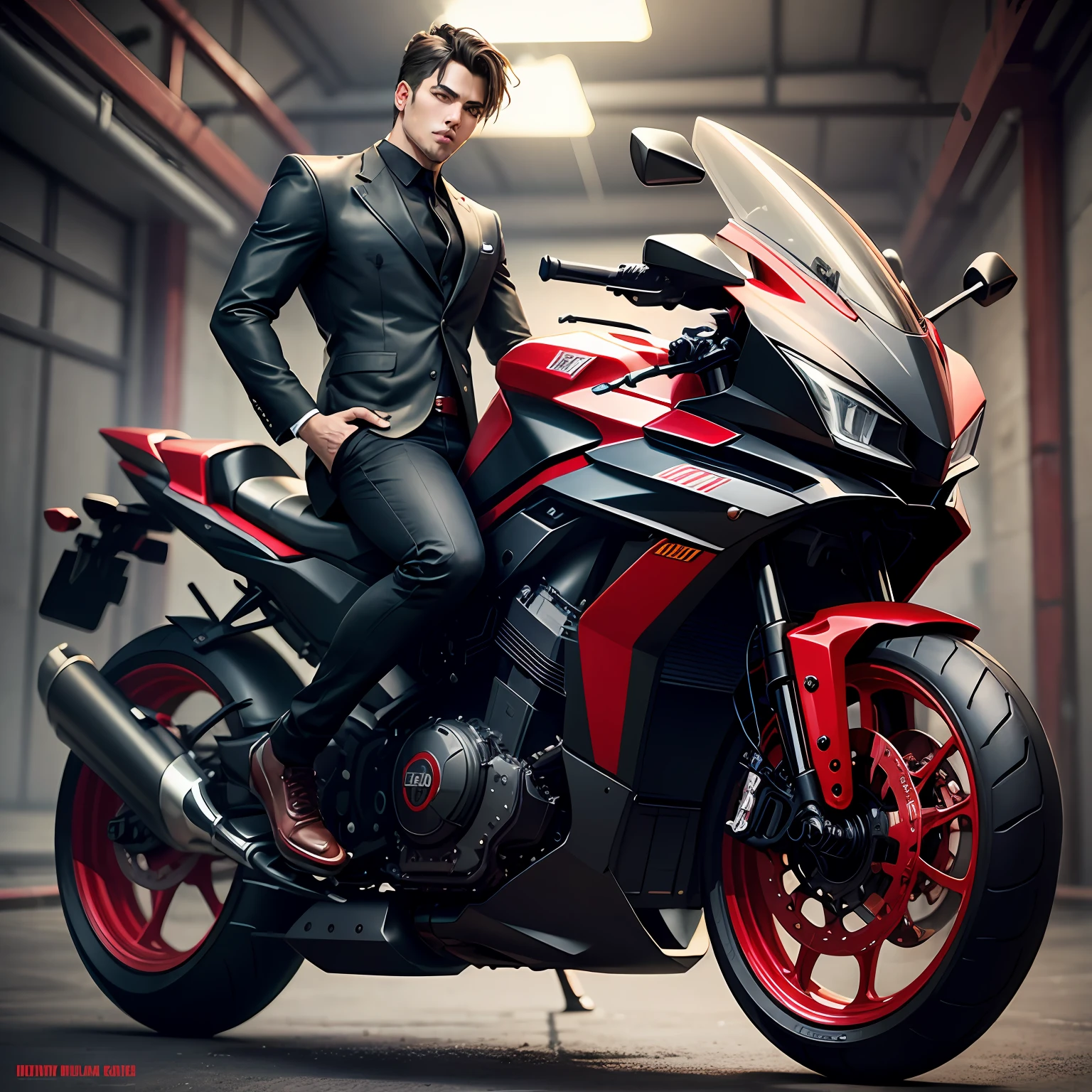 Super handsome mechanical red rabbit horse in black style --auto