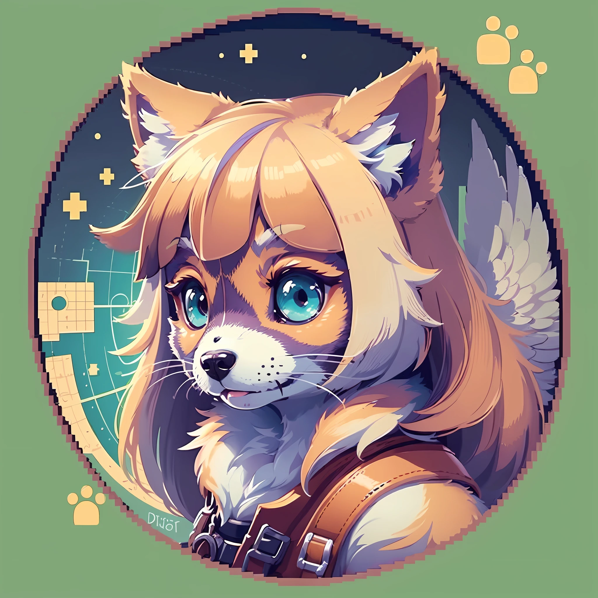 top quality, best quality, High-quality illustrations, masterpiece, super high resolution, mother2 map(angelic cute 1girl, kemono, solo focus)(furry anthro)(Furry body, dog facial features, dog body features)(very detailed body fur), pixel art, dots, Quarter View, Isometric View,