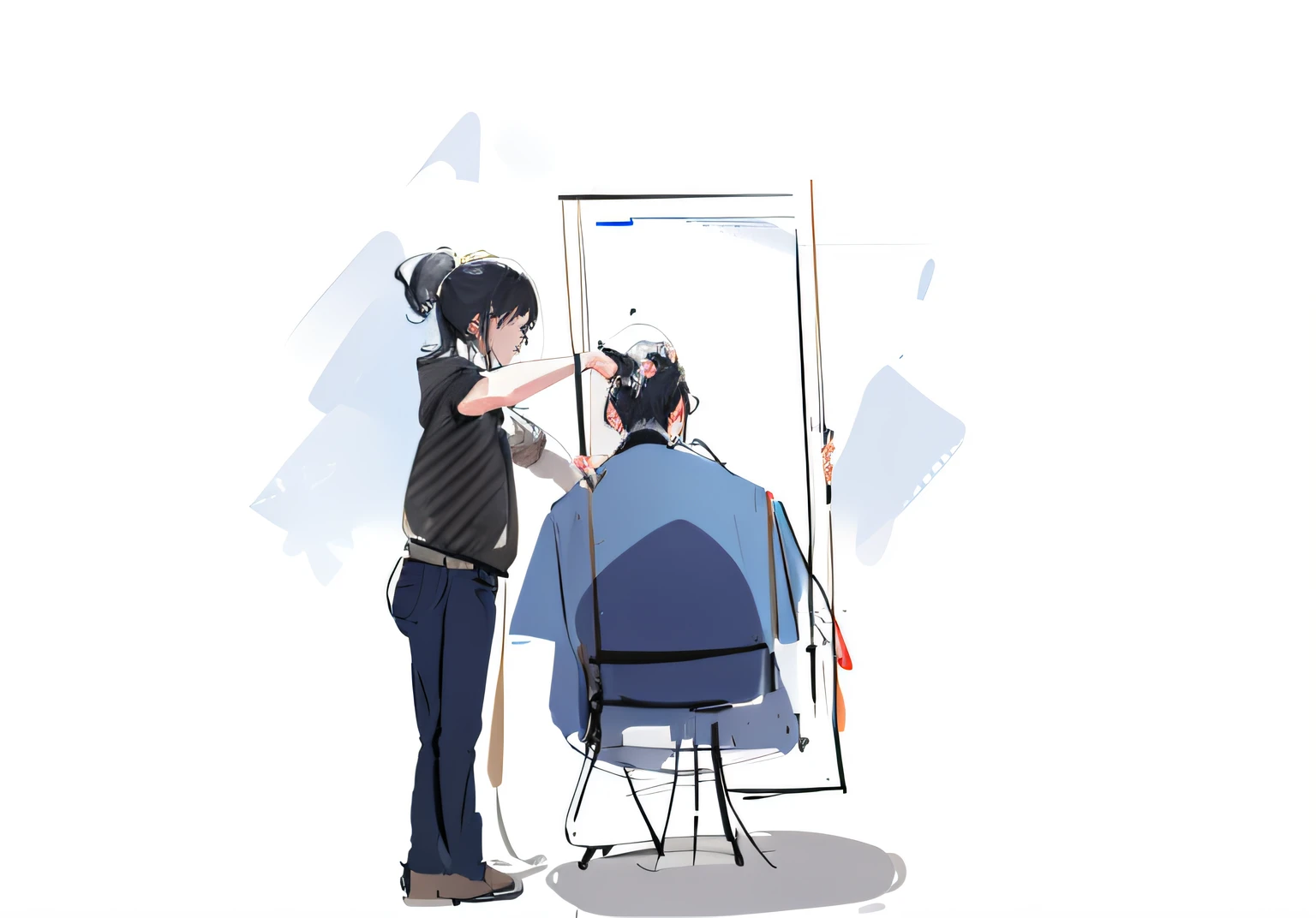 A painting of a woman doing hair, carismatic, Rough sketch, Line sketch, artist sketch, hair detail, sketching, Sketchy, a sketch, cinematics, professional sketch, author:Aya Goda, quick sketch, detailed hair foggy, author:Max Brie, keyframe illustration, author:August Černigoj, author:Olivia Peguero