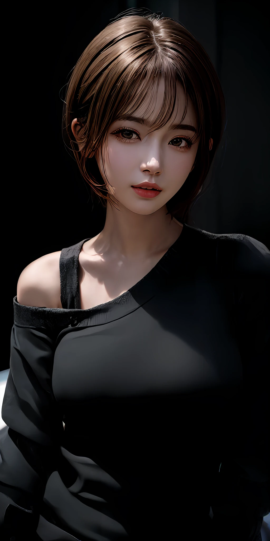 (masuter piece:1.3)、(8K、Raw photography、top-quality: 1.4)、(1girl in)、beautiful countenance、(Lifelike face)、(a blond、short-hair:1.3)、Beautiful hairstyle、realisticeyes、Beautiful details、（real looking skin）、Beautiful skins、（Sweaters）、enticing、超A high resolution、A hyper-realistic、high-detail、the golden ratio、FULL BODYSHOT、Downtown、skiny