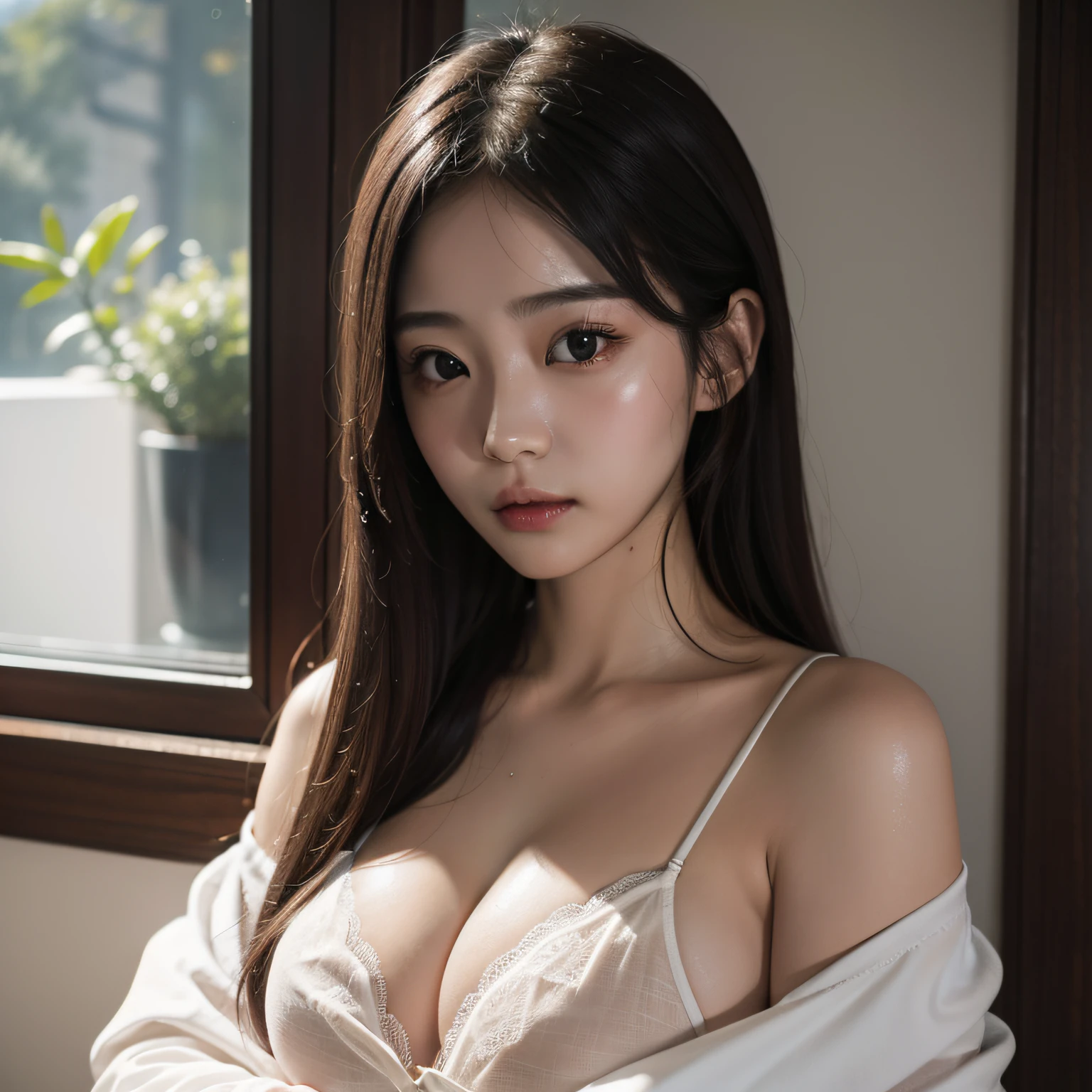 1girl、a closeup、8k、RAW Photography、top-quality、masterpiece、realisitic、Photorealsitic、undergarment、Wet