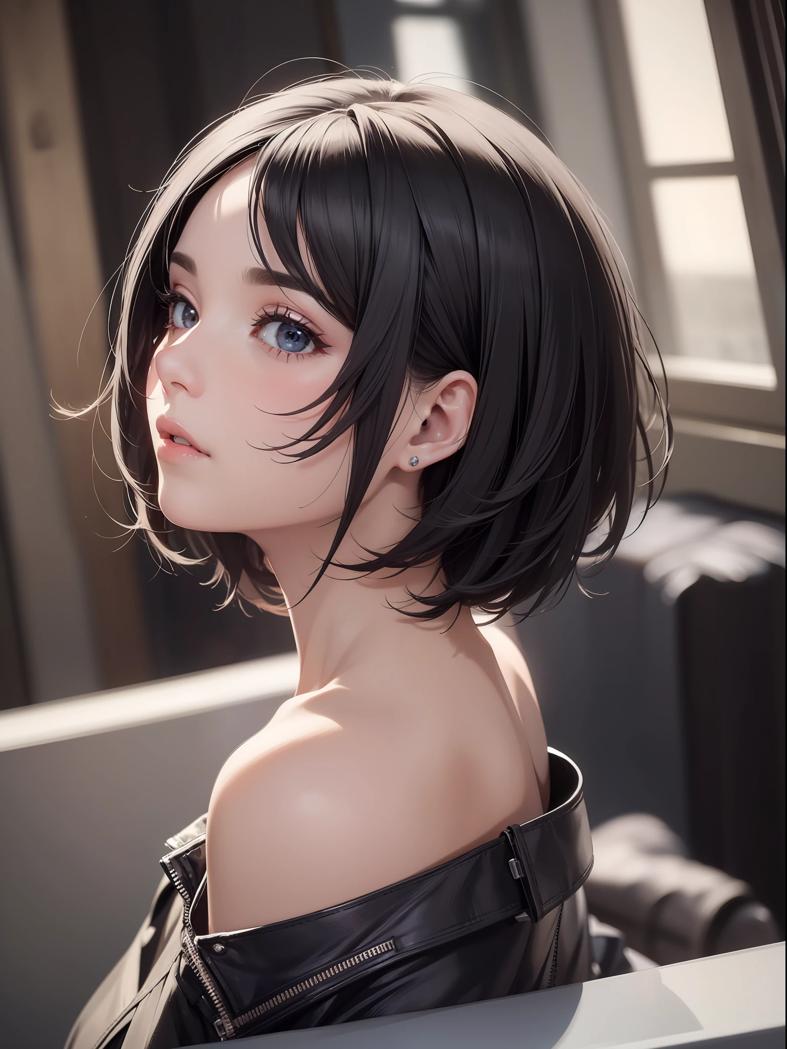 (Best Quality, Masterpiece, Beautiful, Black Hair, Short Bob, Highly Detailed Face),Perfect Lighting, 1girl, Solo,(povfellatio), 1boy,