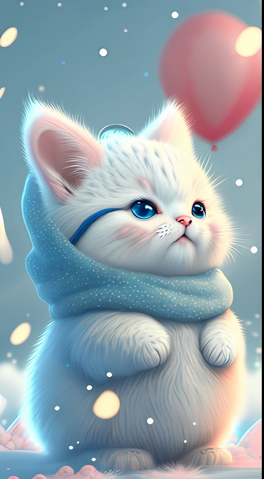 In this ultra-detailed CG art，Cute kittens surrounded by ethereal balloons，laughingly，blingbling，red colour，Best quality at best，A high resolution，Complicated details，fanciful，cute animal，Funny，Open-mouthed！！！，laughingly！！