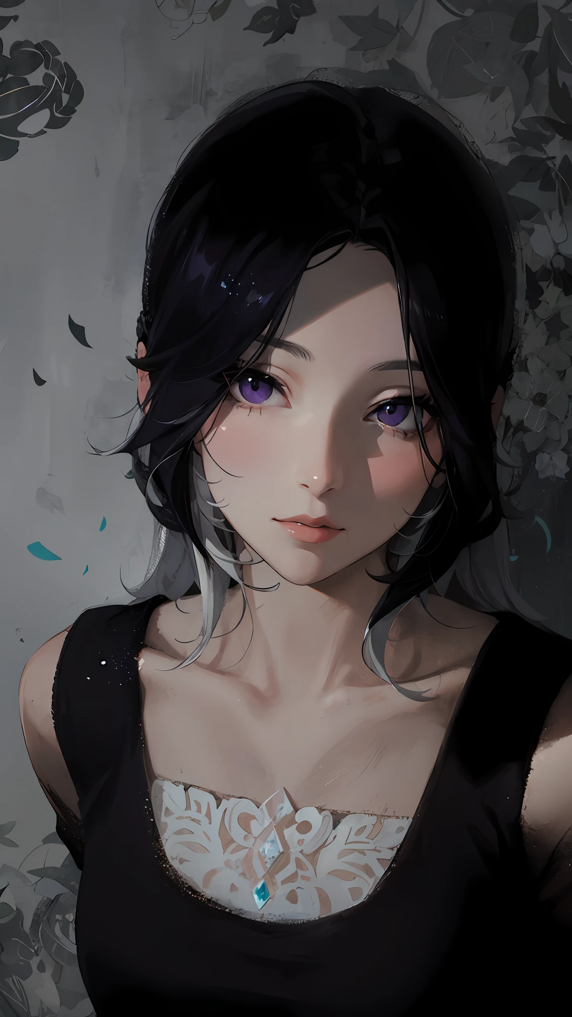 1girl, white hair, multicolored hair, purple eyes, mask on head, sidelighting, light particles, wallpaper,