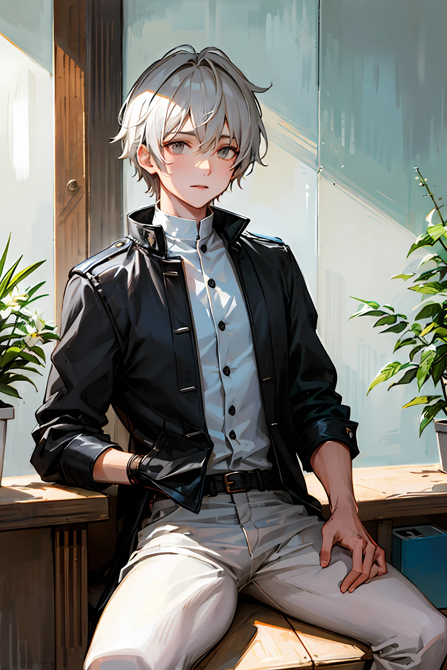 sunglasses, men, suit, silver-gray hair, black suit pants, handsome, beard