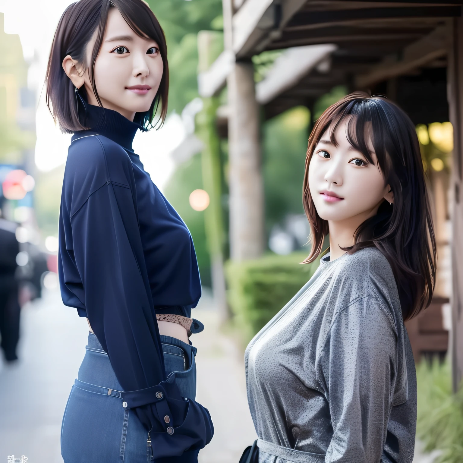 (8k、RAW Photography、top-quality、masterpiece:1.2)、(realisitic、Photorealsitic:1.37)、top-quality、超A high resolution、light leaks、Dynamic lighting、Slim and smooth skin、(pureerosface_v1:1)、bond、a navel、(beatiful detailed eyes:1)、(Beautiful detail face:1)、(Freebuff:1.2)、outside of house、ulzzang-6500、1girl in、is standing、The upper part of the body,,,from the front side、front-facing view、Look at viewers、huge tit、 arms behind back、a street、sunlights