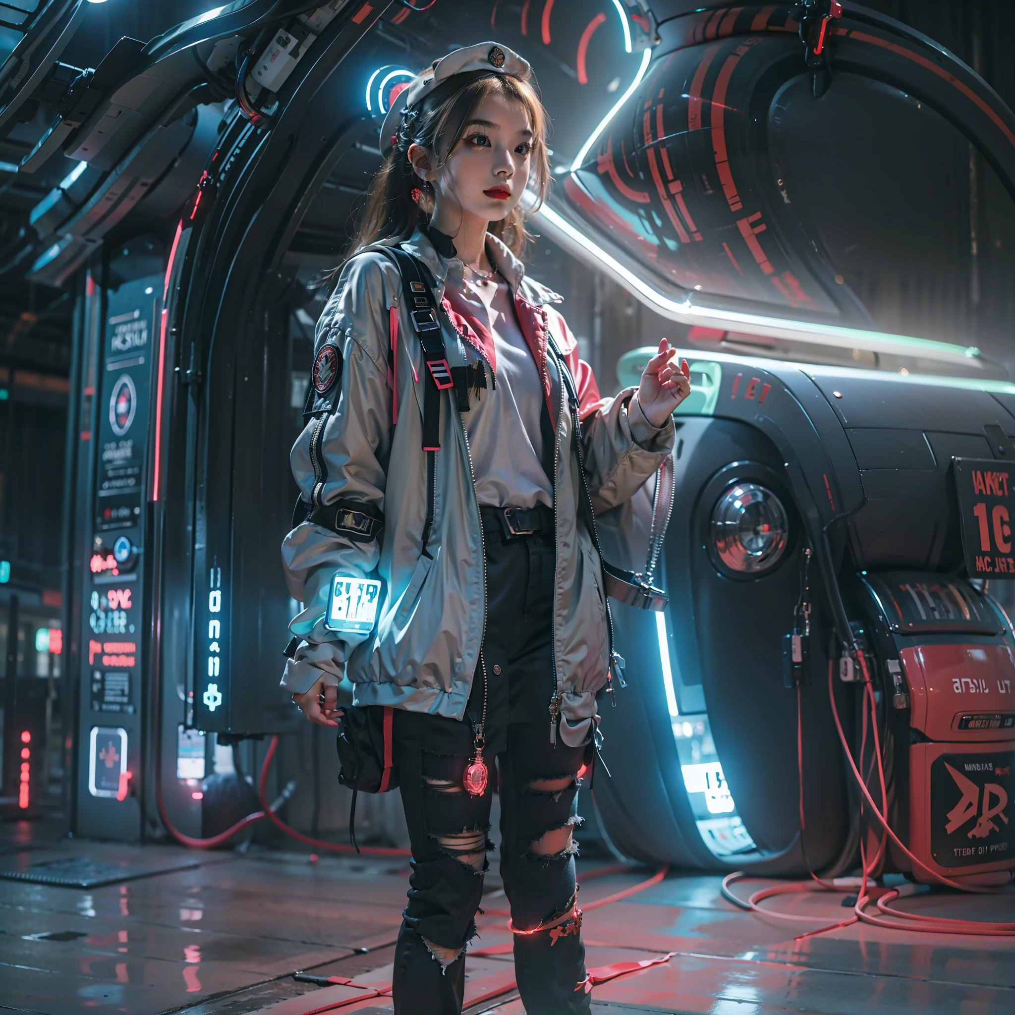 A national style girl in the future，Cool lighting atmosphere