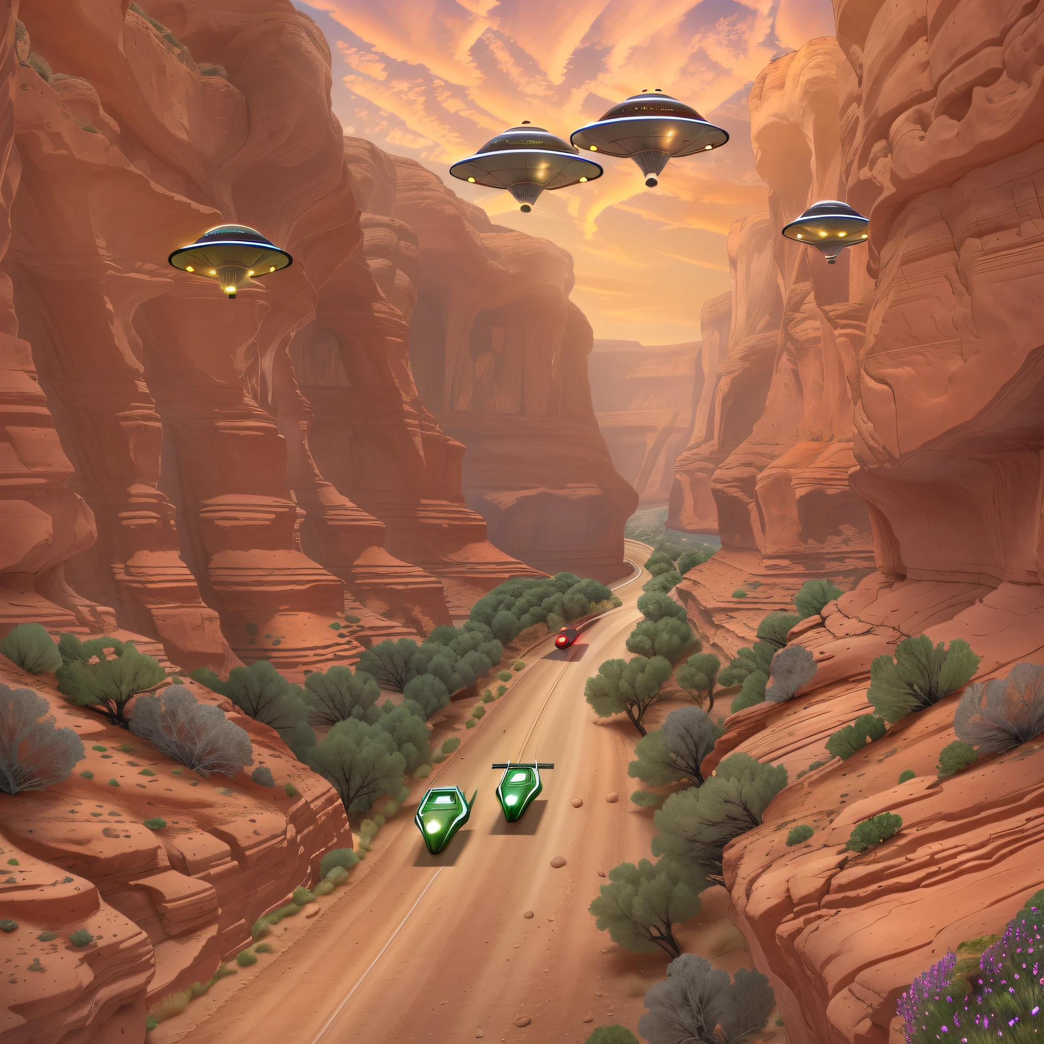ufos racing into a canyon