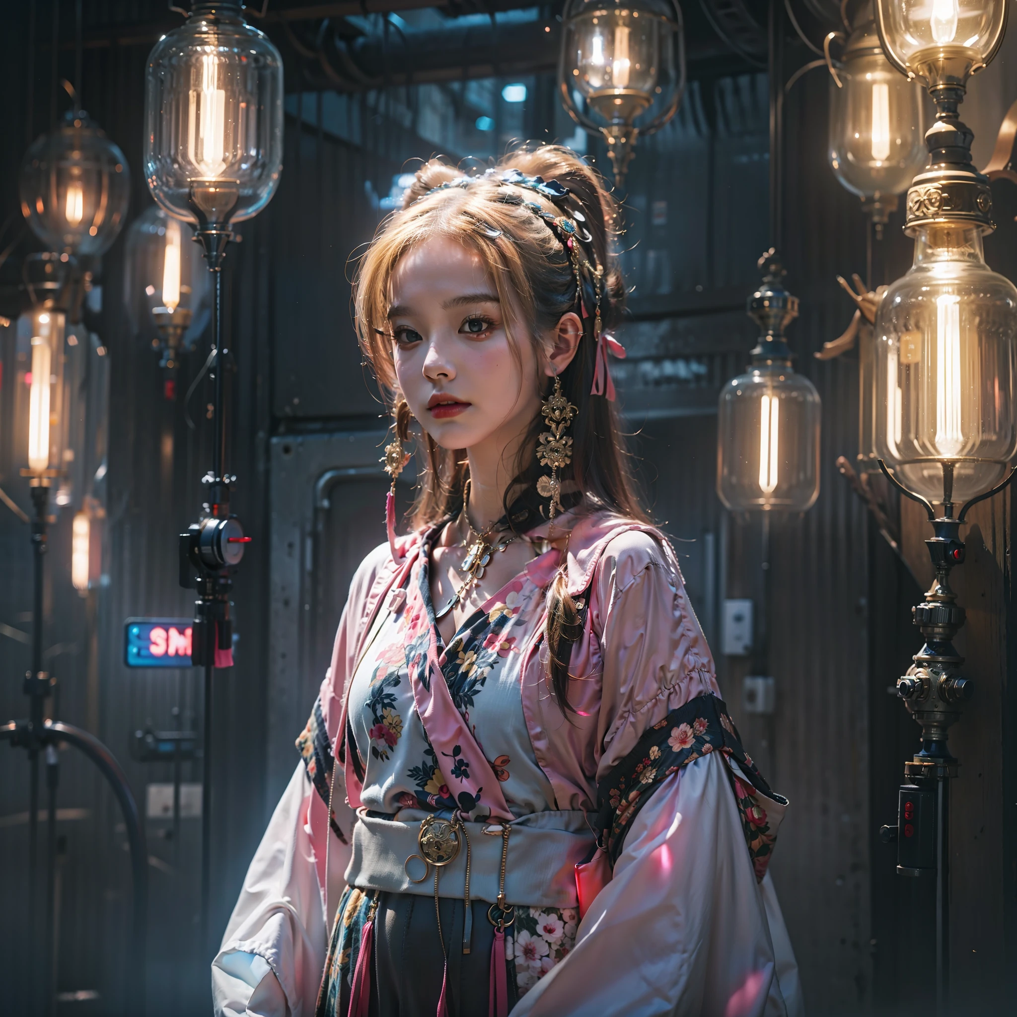 A national style girl in the future,Cool lighting atmosphere