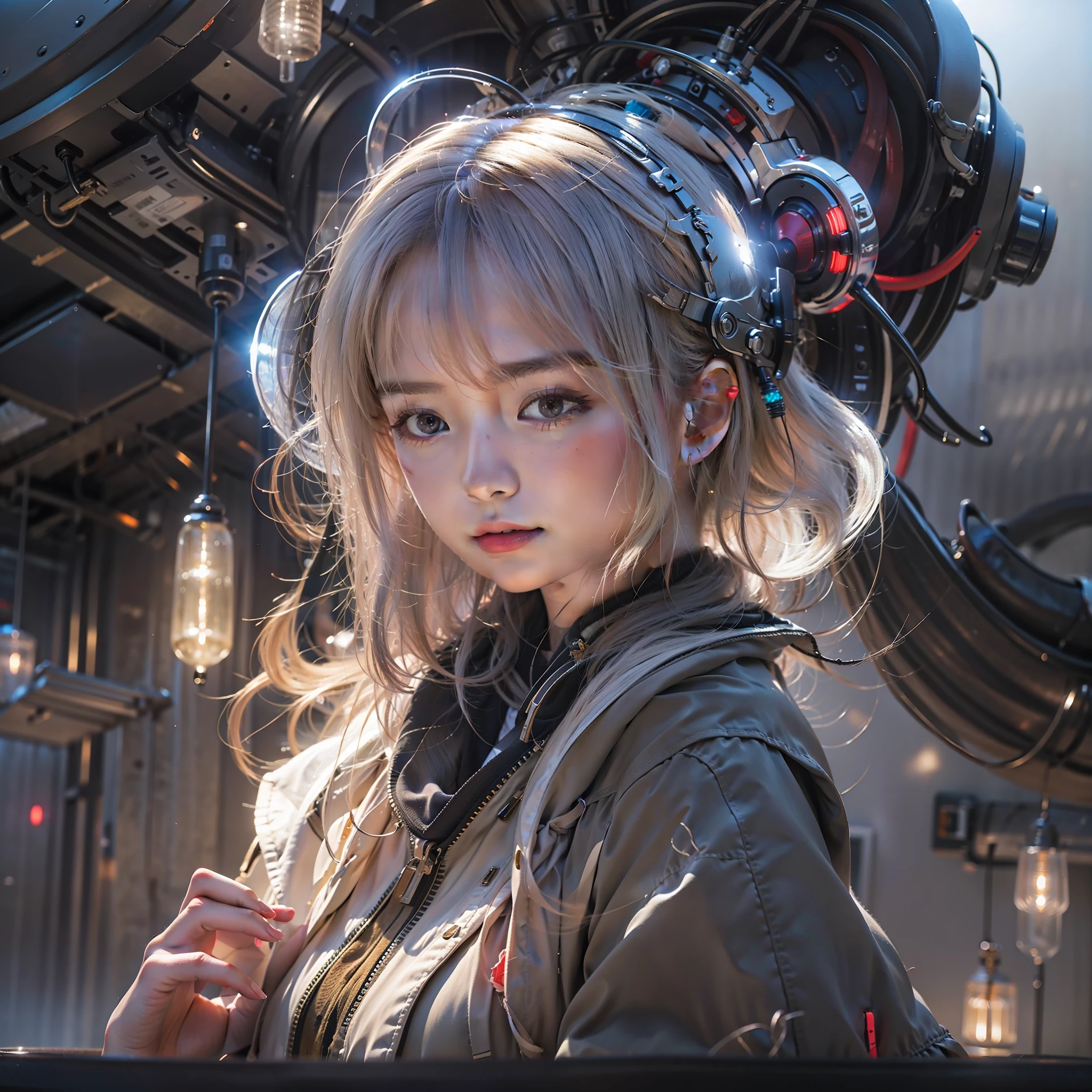 A national style girl in the future，Cool lighting atmosphere