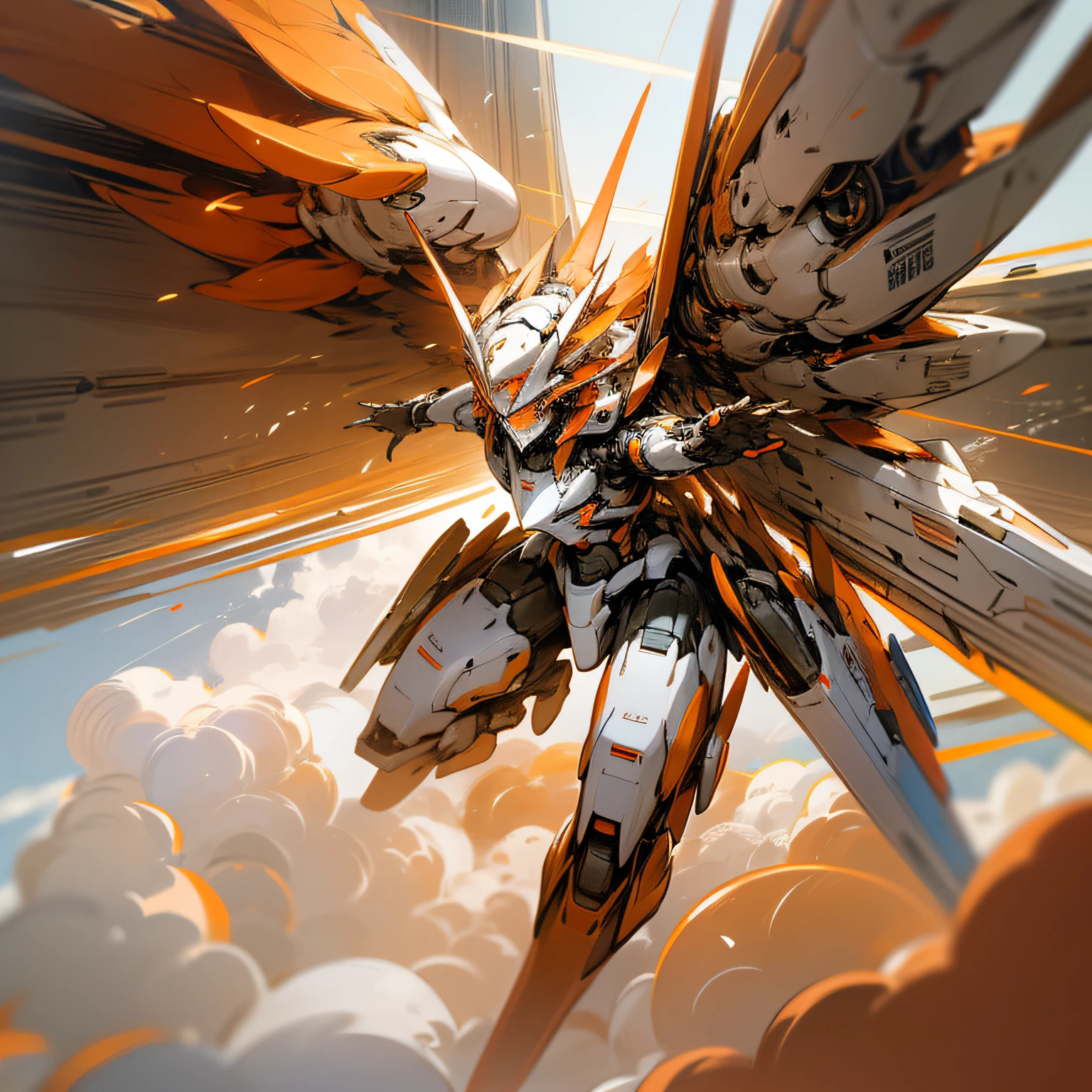 Future tech mecha,wings,orange colors,Don Dao,Skysky --auto