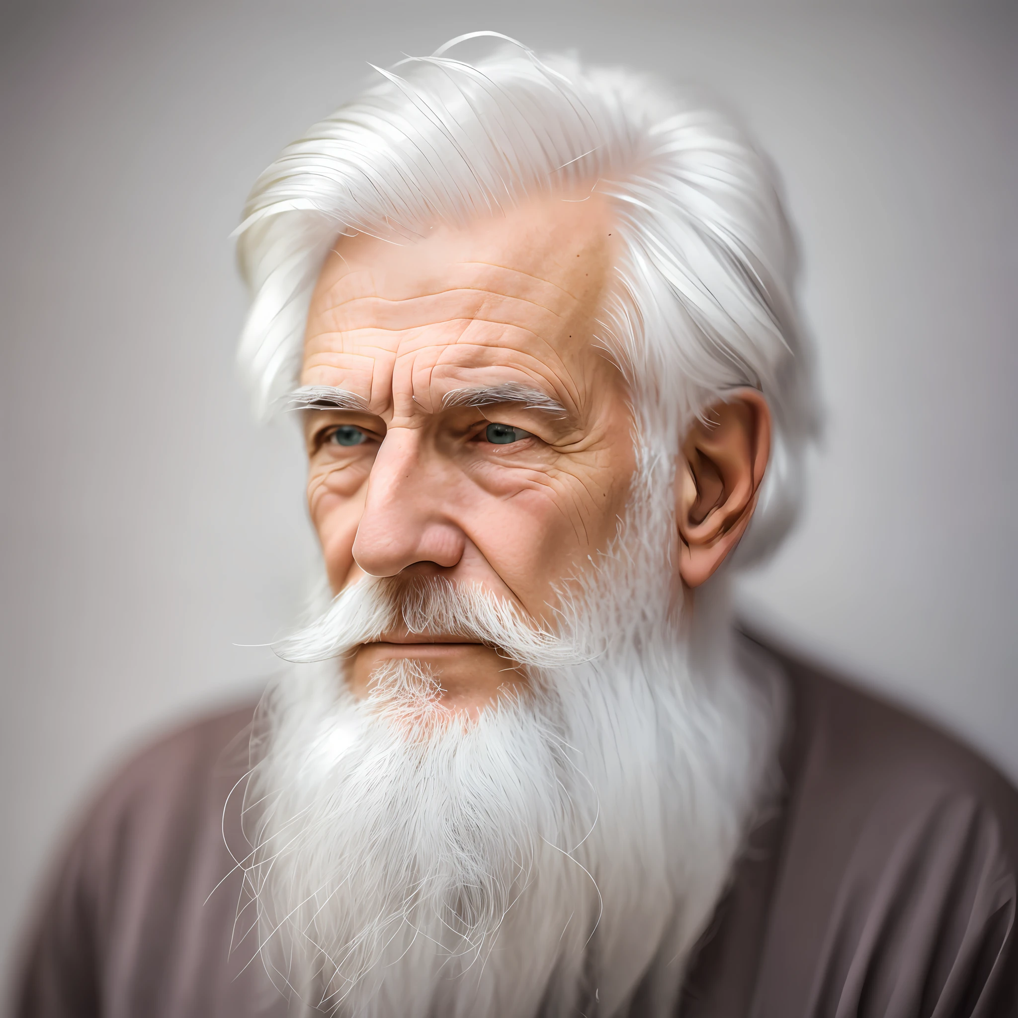 an elder with beards and white hair, com rosto sereno, falando