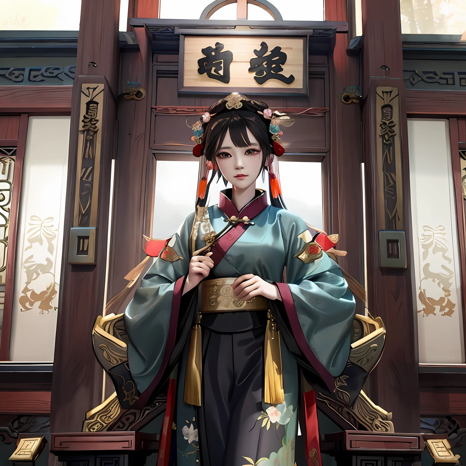Dressed in traditional Chinese costumes,, Palace , A girl in Hanfu, Guviz-style artwork, Guviz, guweiz masterpiece, Beautiful character painting, anime styled 3d, Onmyoji detailed art, a beautiful fantasy empress, Realistic anime 3 D style, Wearing ancient Chinese clothes, style of anime4 K