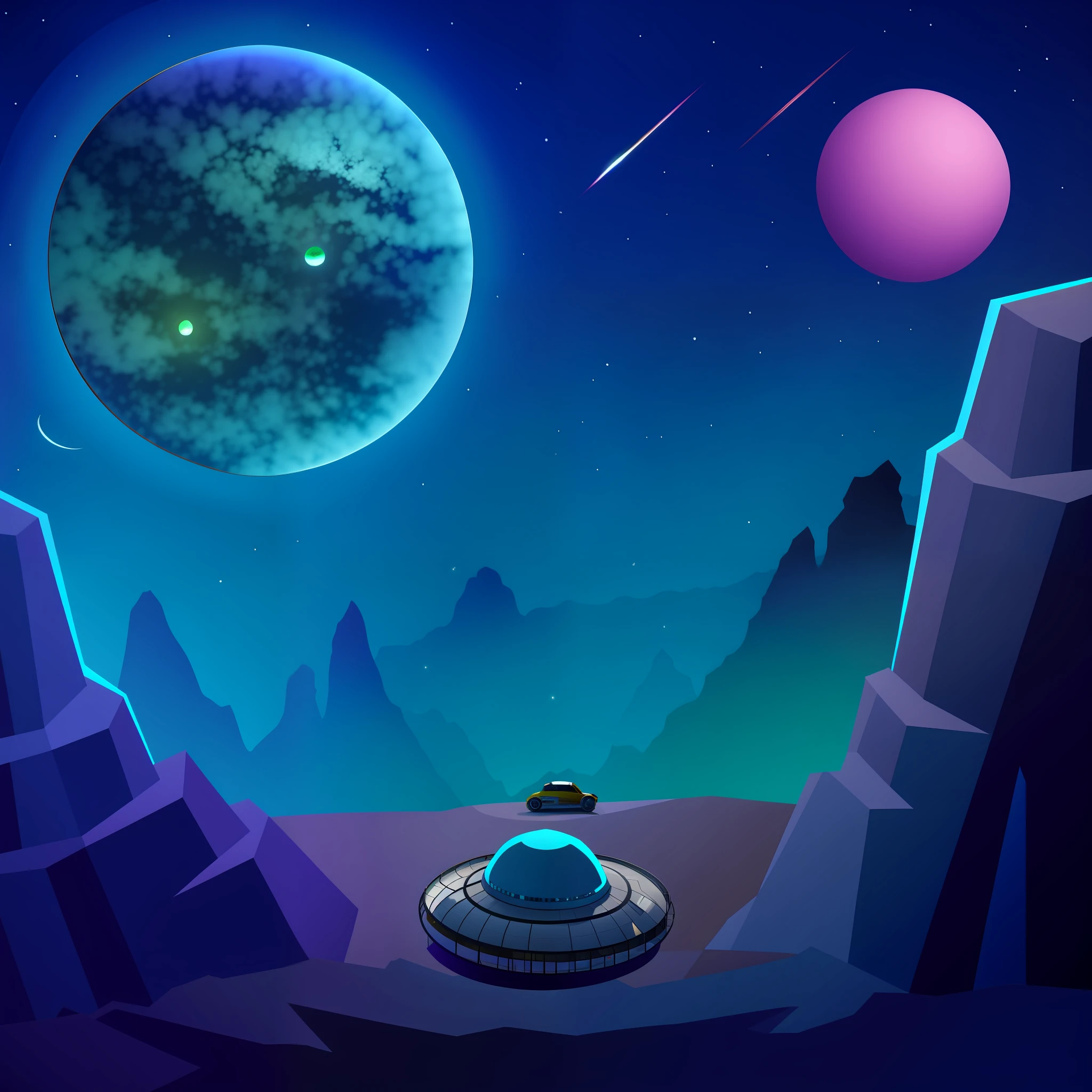 many ufos racing in an alien landscape into a canyon