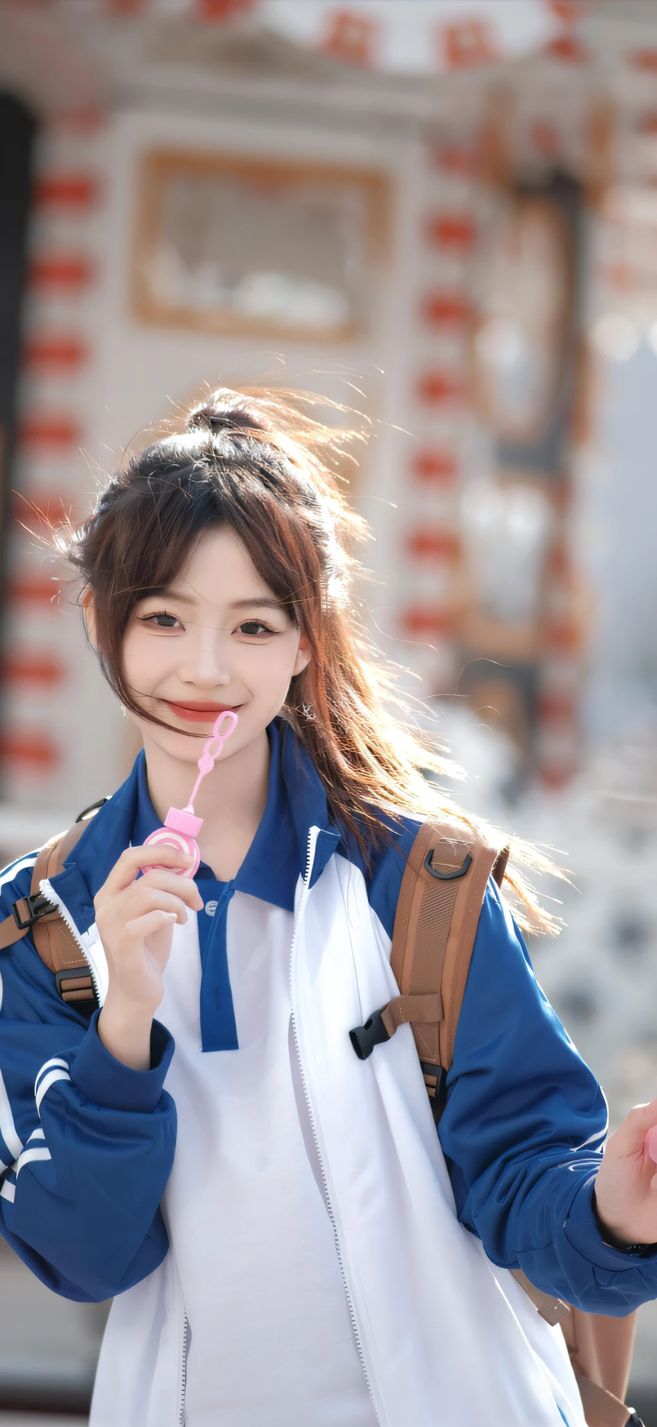 Arapei girl in blue jacket and white shirt holding pink toothbrush, sakimichan, Ruan cute vtuber, Fanart, xintong chen, tzuyu from twice, Anime girl in real life, ruan jia beautiful!, wan adorable korean face, Cai Xukun, xision wu, young cute wan asian face