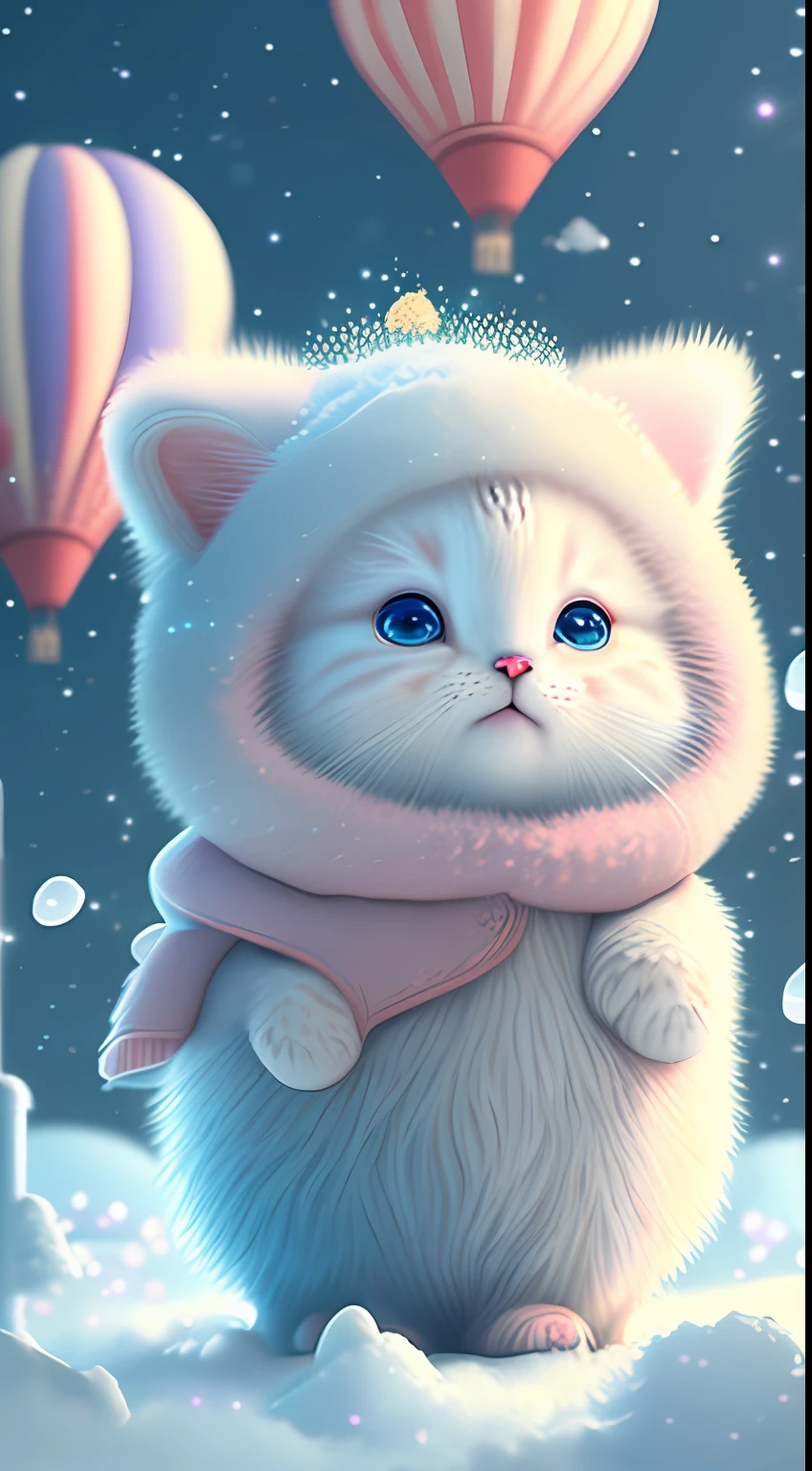 In this ultra-detailed CG art，Cute kittens surrounded by ethereal balloons，laughingly，blingbling，red colour，Best quality at best，A high resolution，Complicated details，fanciful，cute animal，Funny，Open-mouthed！！！，laughingly！！
