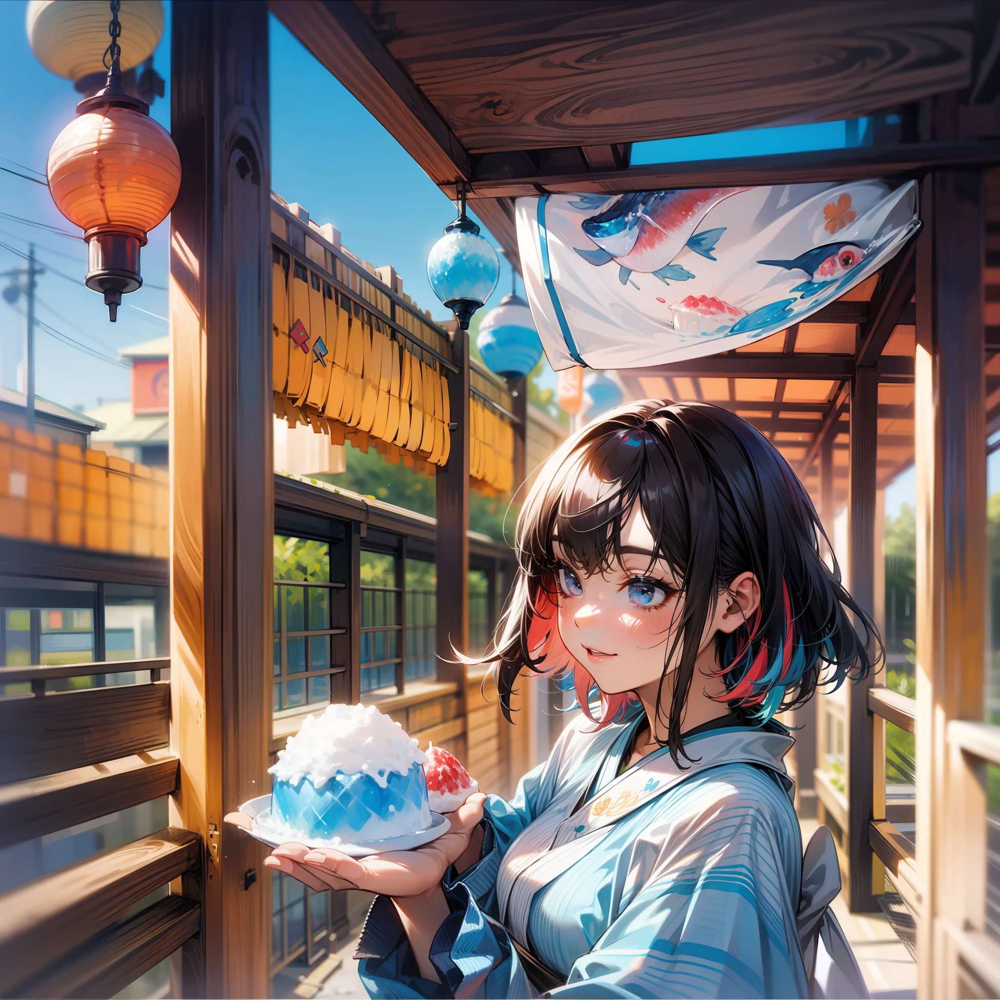 Supporting shaved ice with both hands