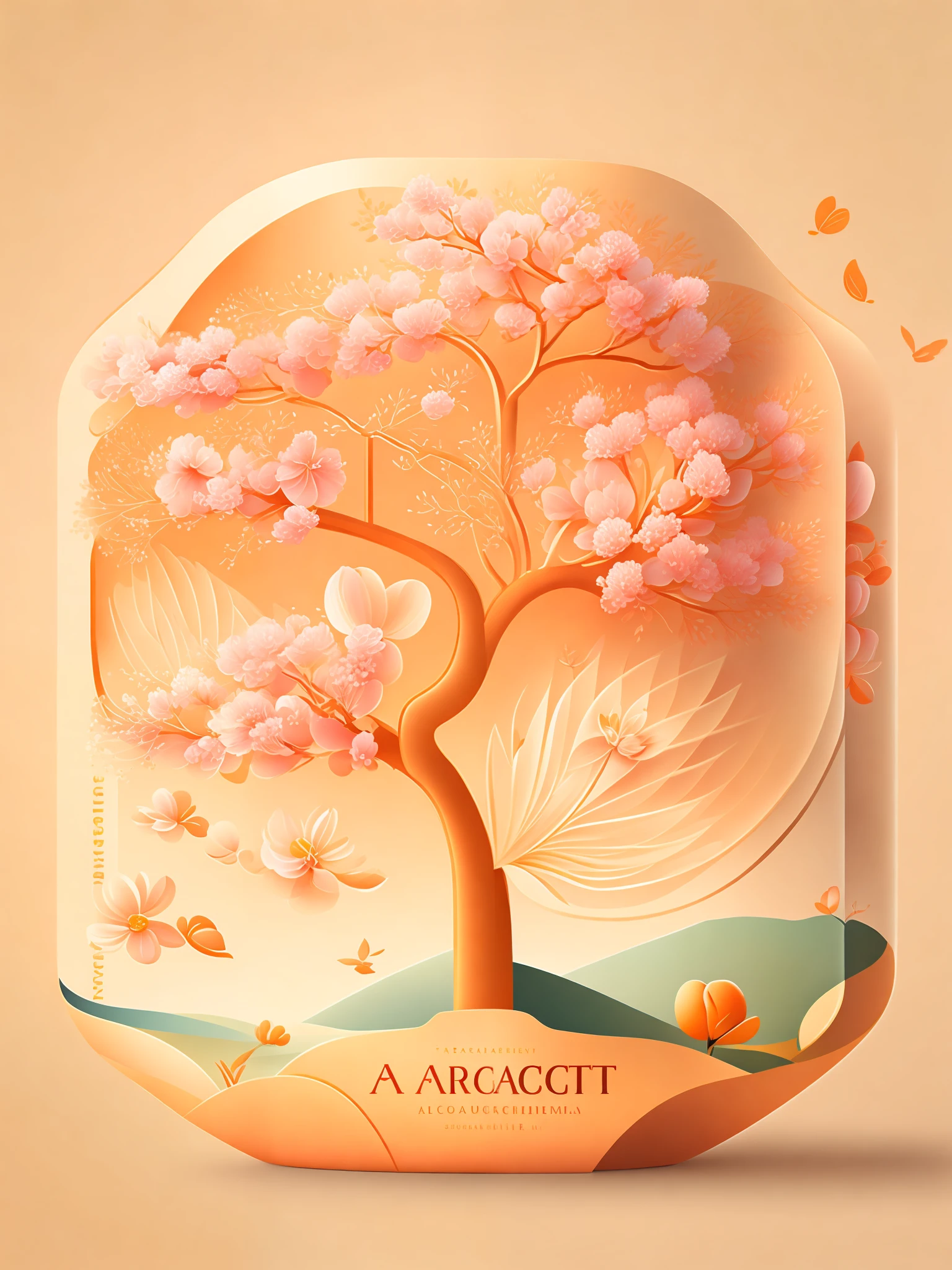 An apricot blossom tree in the spring landscape，Nut packaging design，There are layers of depth，Rich in color，rzminjourney，vectorial art