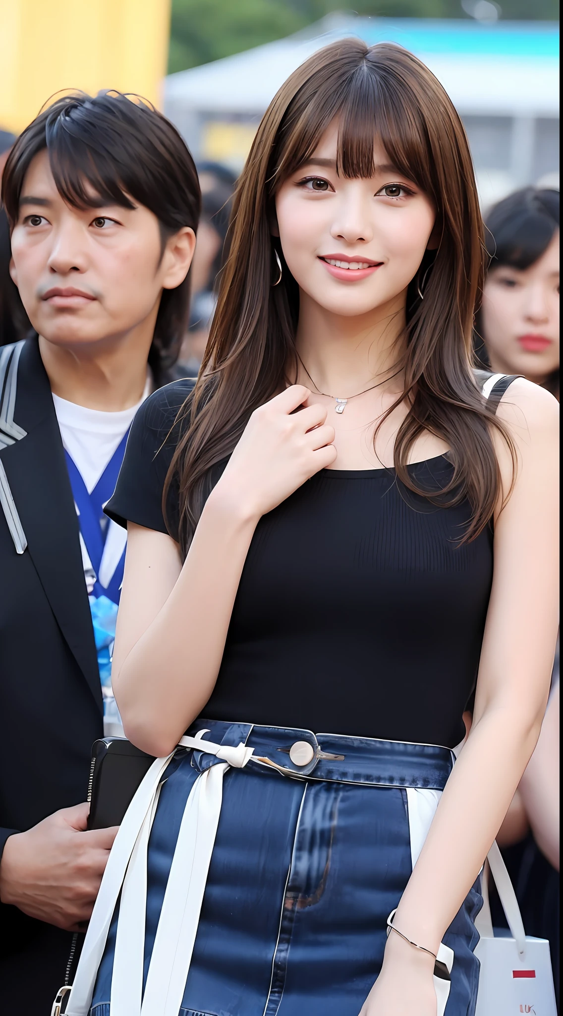 (8k、RAW Photography、top-quality、masuter piece:1.2)、ultra-detailliert、ultra res、(realisitic、rialistic photo:1.37)、portlate、high-definition RAW color photography、Professional Photography、highly detailed and beautiful、ighly detailed、8K wallpapers、amazing detailed、huge filesize、Official Art、Highly detailed CG Unity 8k wallpapers、highly detailed beautiful girl、extra detailed face、extremely detailed eye、highlydetailed skin、extremely detailed fingers、highly detailed nose、very detailed detailed mouth、Perfect Anatomy、highly detailed back ground、Highly detailed clothing、 1 人、(18:1.2)、Teete little us Japan idol、cute little、Realistic body、小柄、de pele branca、glistning skin、Slim body、handsome body、brown haired、Short constricted curly hair、(Blunt bangs:1.2)、a smile、kawaii、zora々Right、kawaii faces、lifelike face、Delicat eyes、Sauce order、White T-shirt、skirt by the、耳Nipple Ring、Looking at the camera、cowboy shot、front facing、Standing、Contrapo, Summer Festivals、Mare、mont、a river、动态照明,