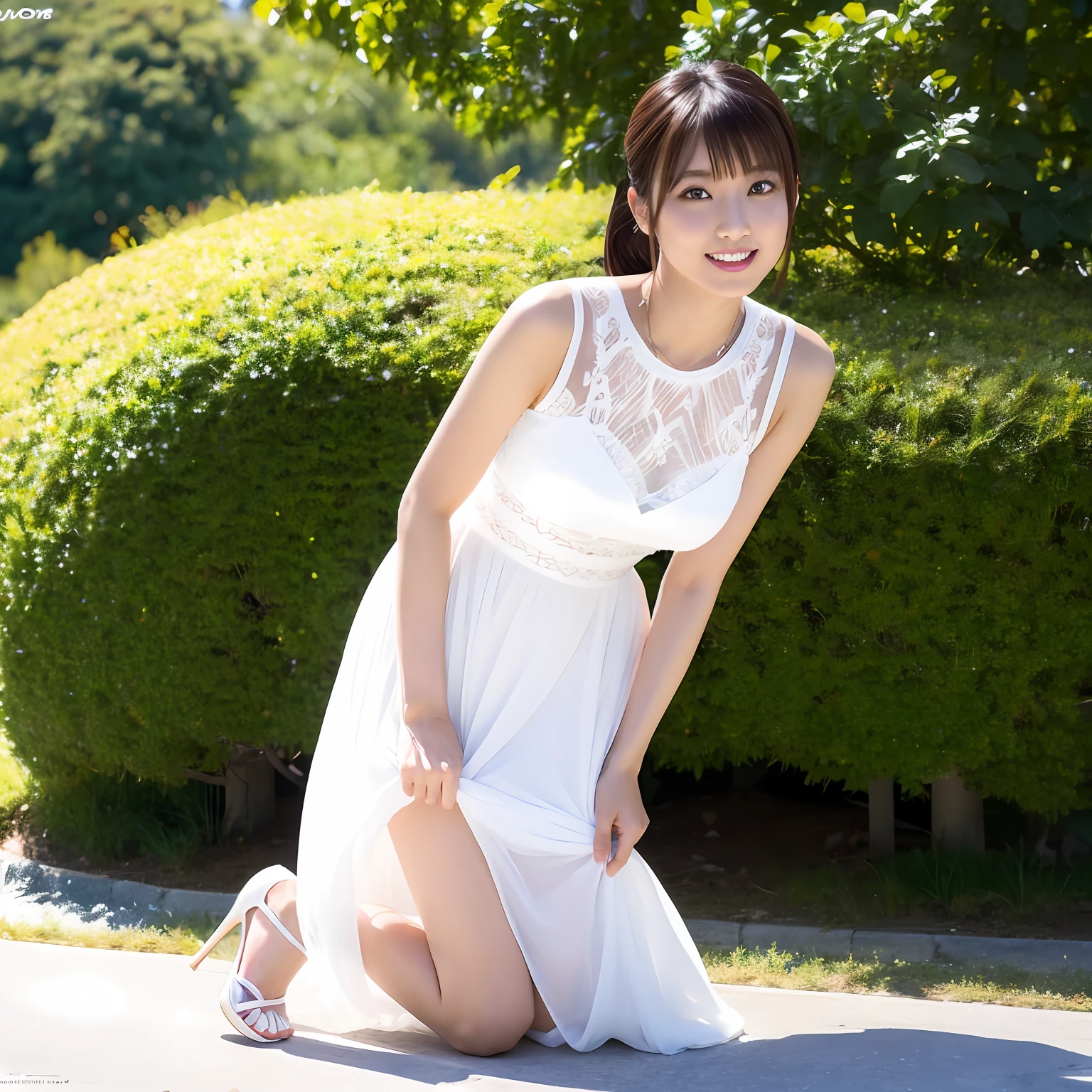 Japanese av actress, Sony A6700, full body, wearing white dress, super realistic --auto