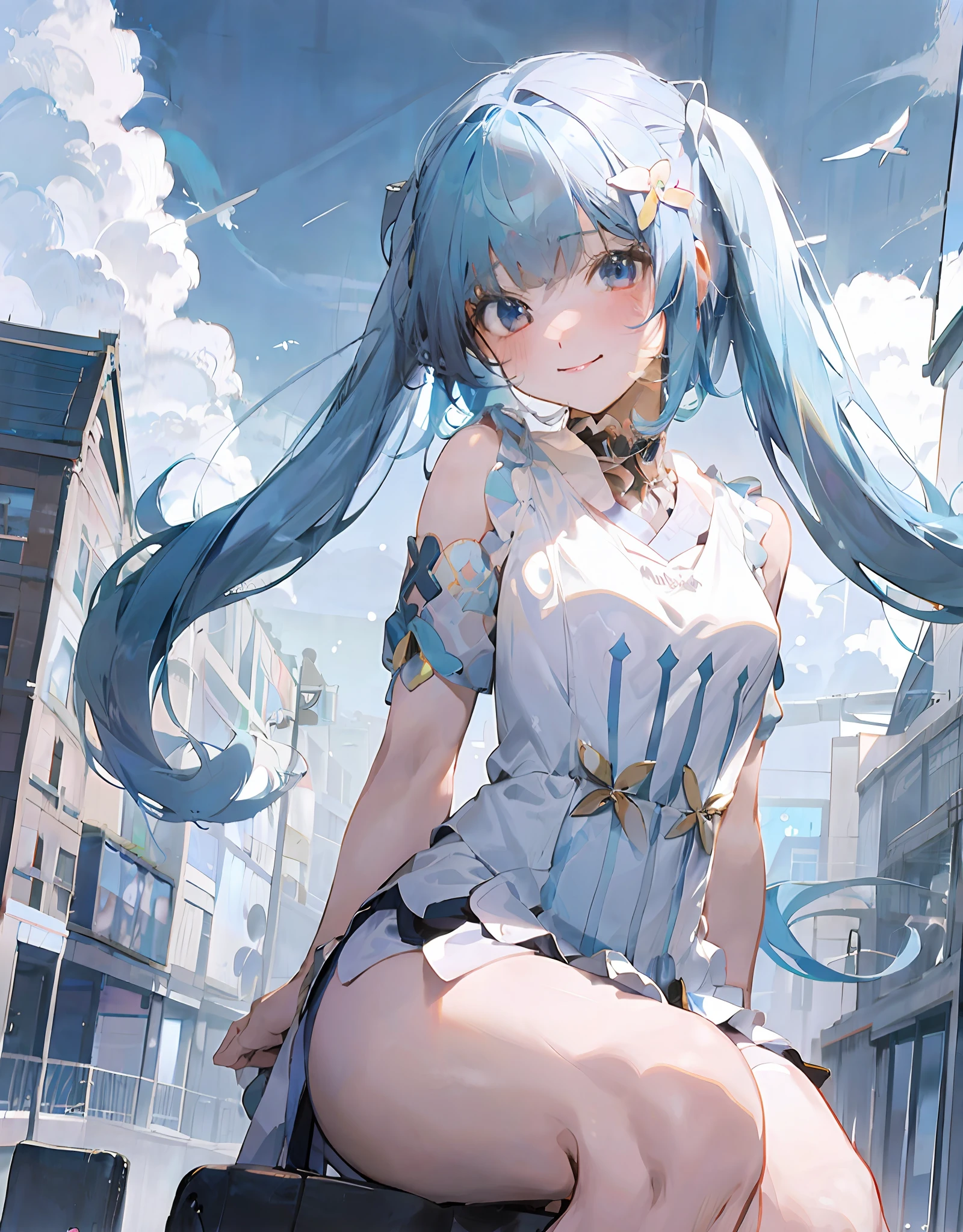 Anime girl with blue hair sitting on suitcase in the city, Best anime 4k konachan wallpaper, Anime art wallpaper 4k, Anime art wallpaper 4 K, Anime art wallpaper 8 K, 4K anime wallpaper, style of anime4 K, Anime wallpaper 4 k, Anime wallpaper 4K, seductive anime girls, 4k manga wallpapers, Best Rated on pixiv