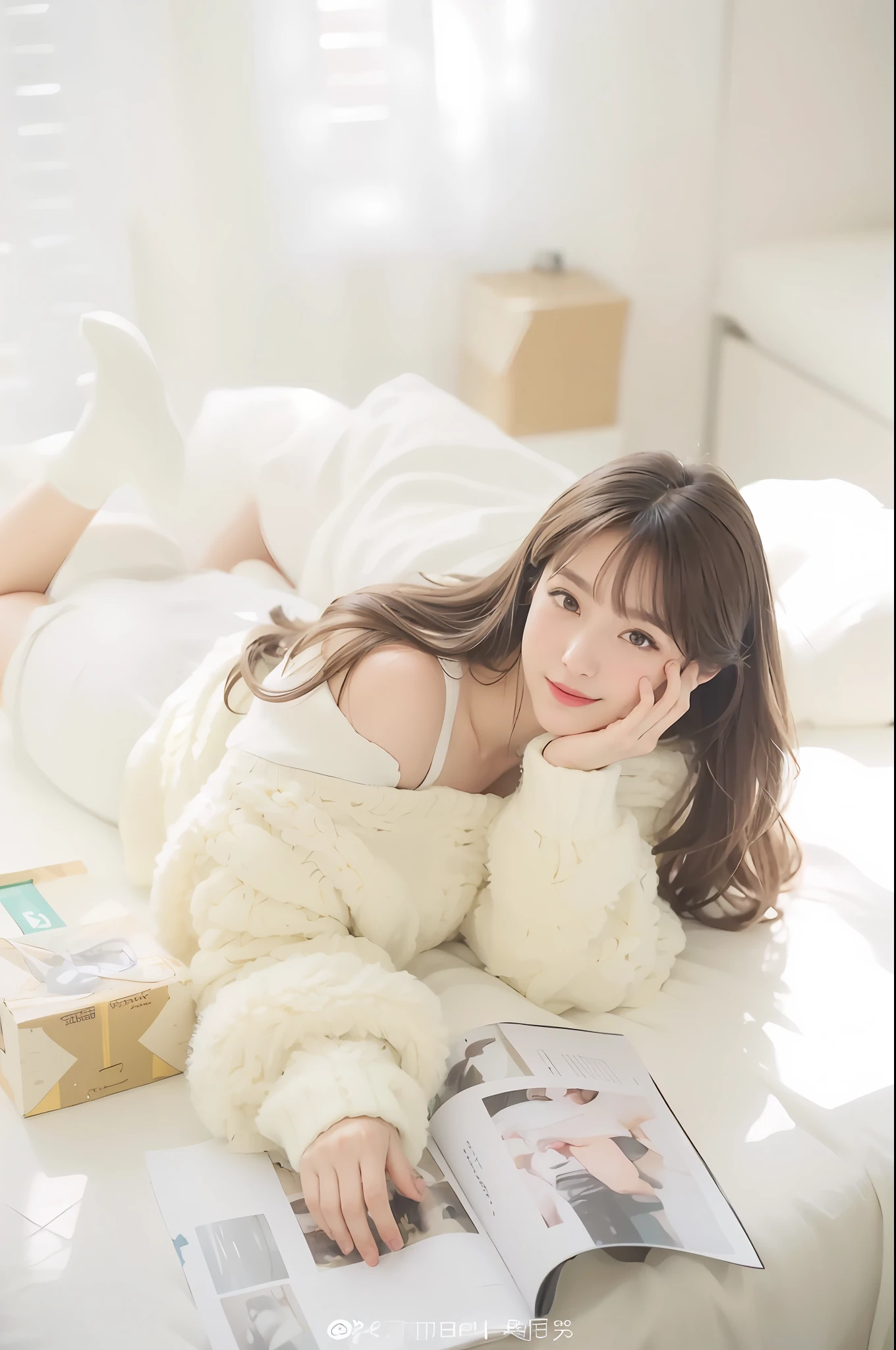 nsfw, 8K raw photo, Best quality, masterpiece, ultra high res, film grain, filmg, 1girl, looking at viewer, natural skin texture, realistic eye and face details, full lips, lipstick, (makeup), red eyeshadow, fluffy short hair, messy hair, smile, close mouth, beautiful legs, tall female, skinny, slim_legs, solo, enormous breast, cleavage, Pose with buttocks facing you, ultra short skirt, ass, shirt, beautiful nature location, around flower location, (detailed background), plaid skirt, white shirt, enormous breast, cleavage, Show a little cleavage through the shirt, loafers, blurry background, blurry, holding, plaid, short sleeves, jk ribbon on the neck, jk ribbon, brown hair, bracelet, water, bangs, school uniform, jewelry, parted lips, lips, from side, pleated skirt, depth of field