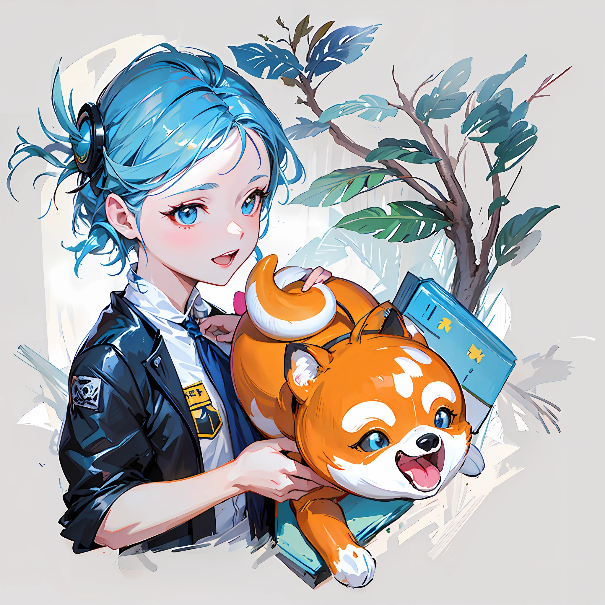 Anime girl with blue hair,Holding a yellow dog in his hand, Detailed fanart, trending on artstation pixiv, Digital anime illustration, highly detailed exquisite fanart, Digital art on Pixiv, pixiv contest winner, author:Ryan Yee, Anime style illustration