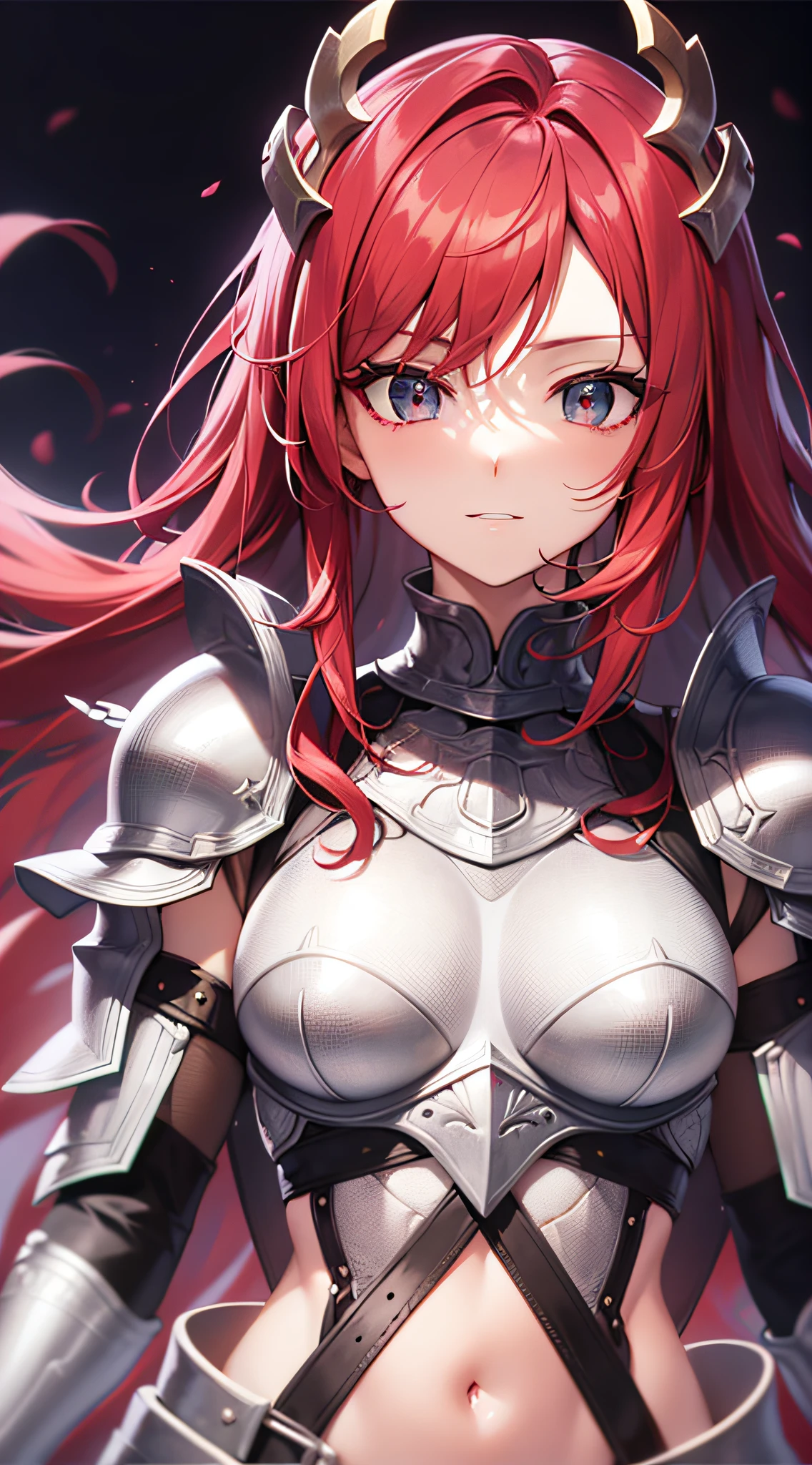 red tinted hair,White light armor,vivaciousness,Kizi,Gray eye,suzerain