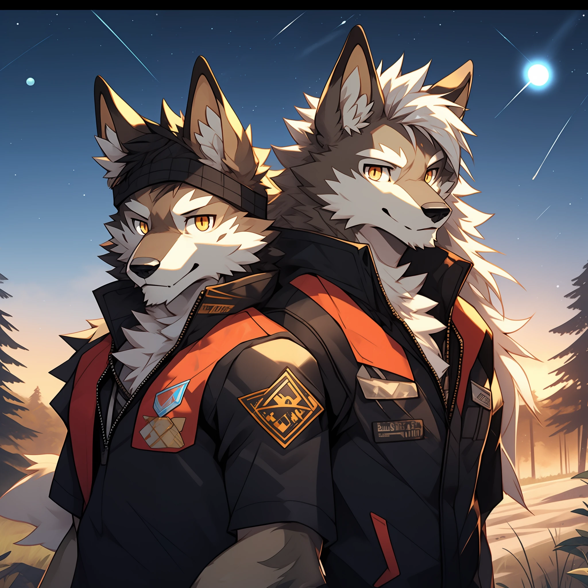 Furry,coyote,long whitr hair,Golden pupils,sniper gun,starrysky