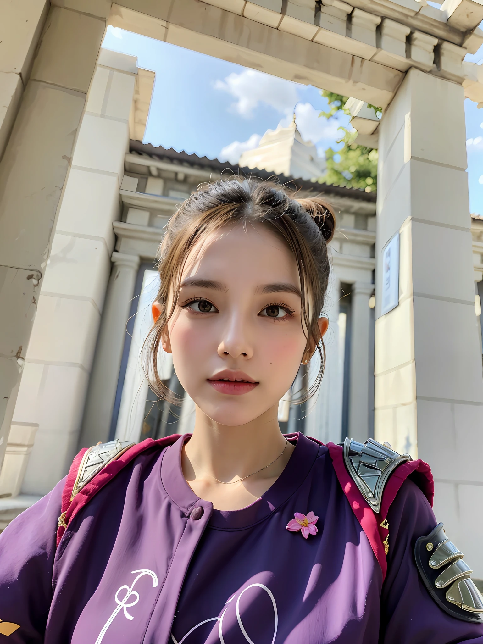 (8K, best quality:1.2), (masterpiece:1.37), (photo, photorealistic:1.37), (ultrahigh-res), half body, walking pose, shot from front, slow motion, female paladin wearing the full body, (light silver armour:1.2),(ornately decorated armor), (insanely detailed, bloom:1.5), (highest quality, Alessandro Casagrande, Greg Rutkowski, Sally Mann, concept art, 4k), (analog:1.2), (high sharpness), (detailed pupils:1.1), detailed face and eyes, Masterpiece, best quality, (highly detailed photo:1.1), (long blonde Hair, ponytail,ecstatic:1.1), (young woman:1.1), sharp, (perfect body:1.1), realistic, real shadow, 3d, (temple background:1.2), arms crossed over the chest 
photographed by Canan EOS R6, 135mm, 1/1250s, f/2.8, ISO 400