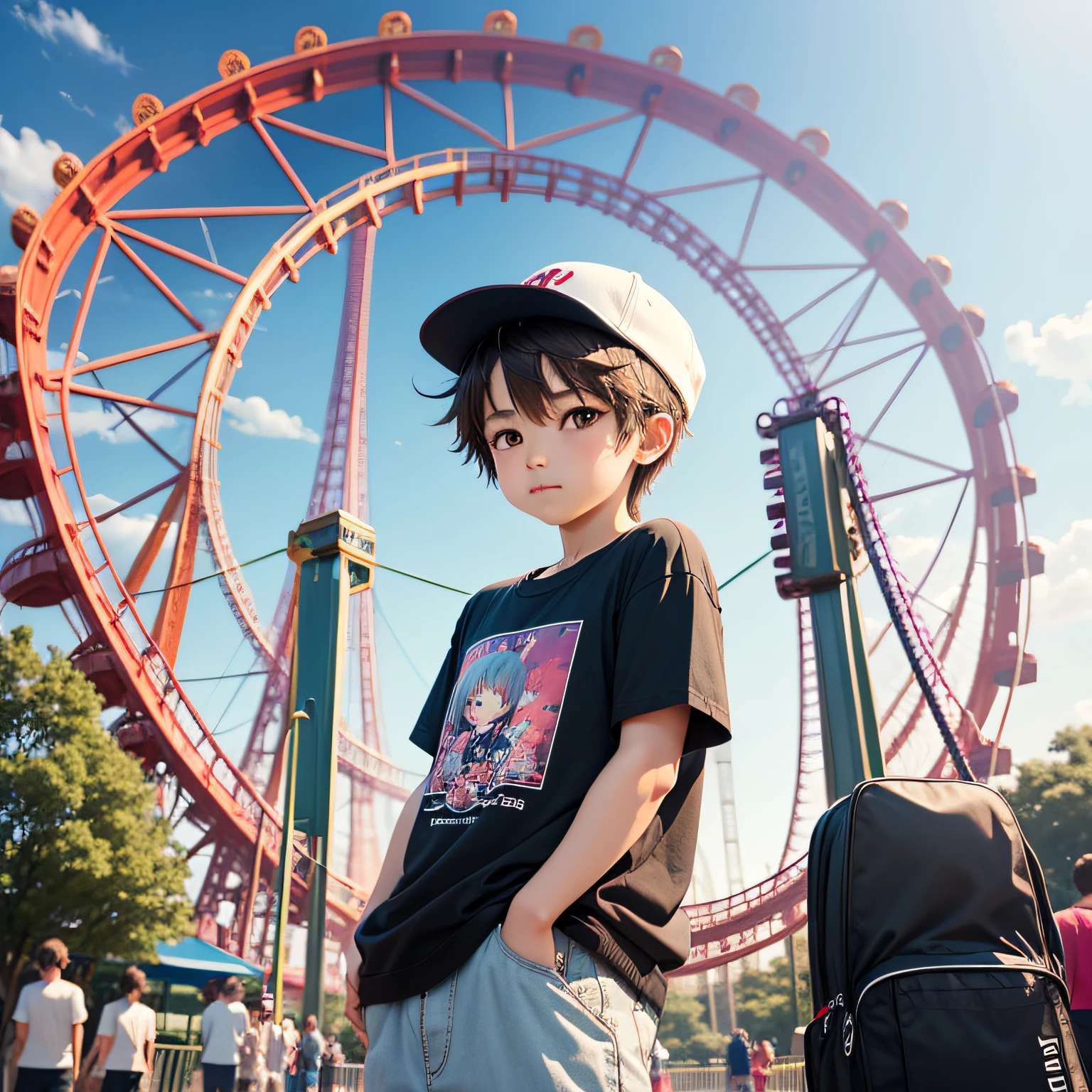 A shota is very cute wearing casual clothes at the amusement park --auto