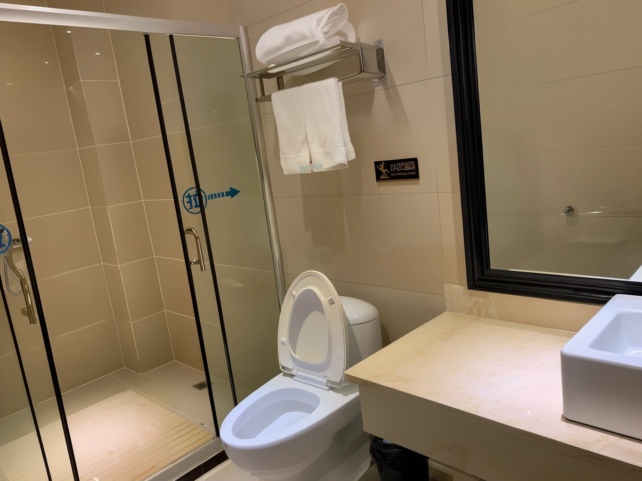 The bathroom with shower includes a toilet and sink, photograph taken in 2 0 2 0, the toilet is shiny, toilet, Clean image, Beautiful image, 🕹️ 😎 🚬, 浴室, golden toilet, 🤬 🤮 💕 🎀, bad-quality, in bathroom, 2 4 mm ISO 8 0 0, exploitable image