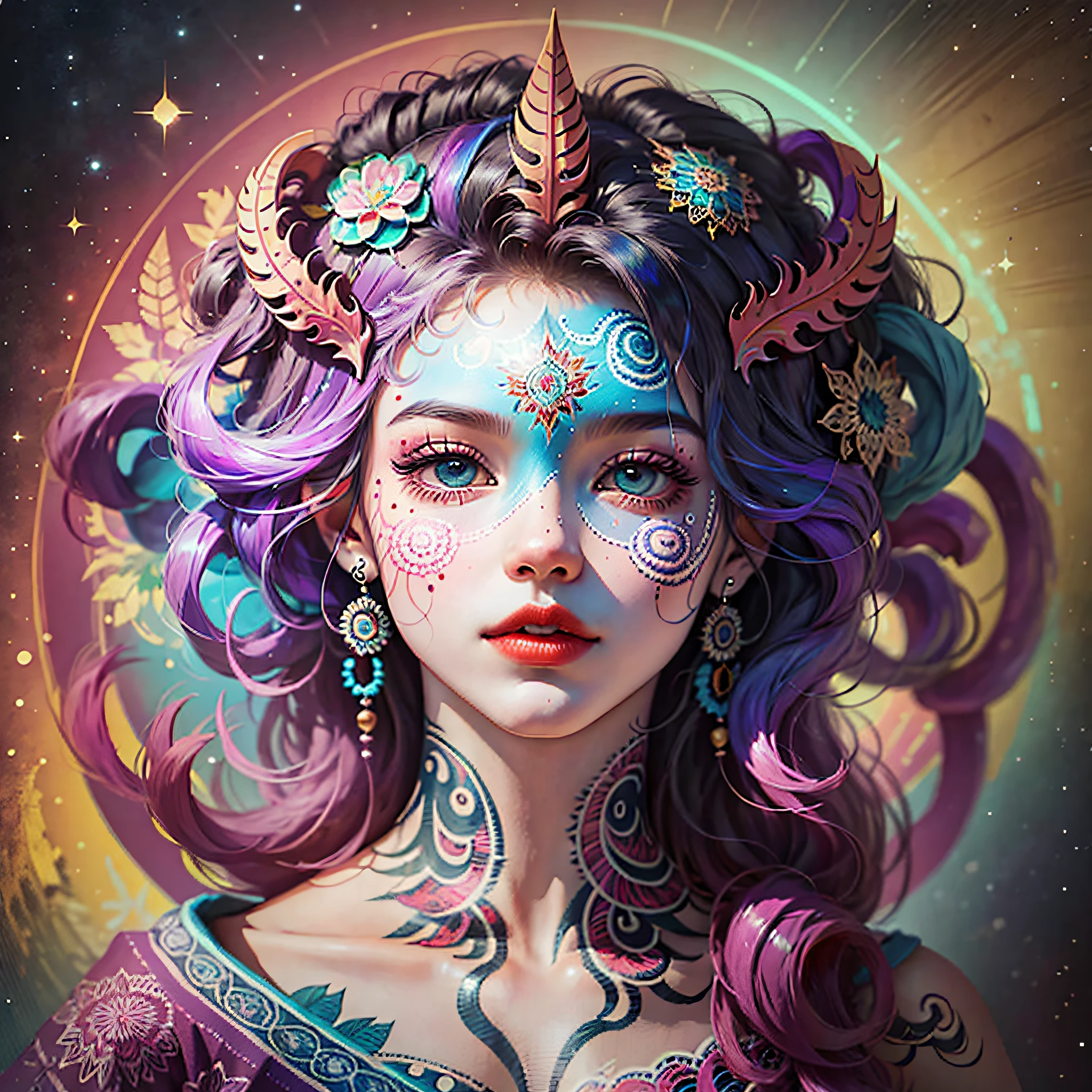 man's body with, saturated colors, psychedelic image, LSD, mandala, fractral, fantasy, body painting