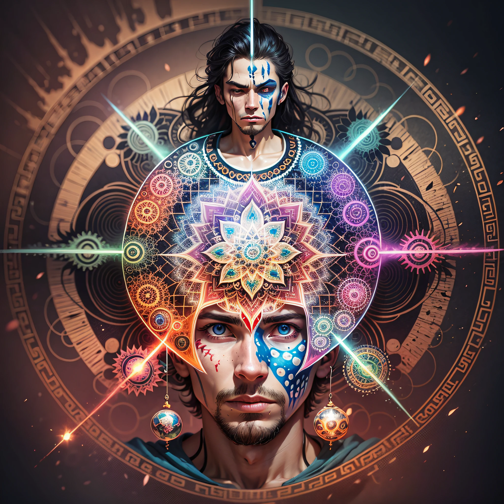 man's body with, saturated colors, psychedelic image, LSD, mandala, fractral, fantasy, body painting