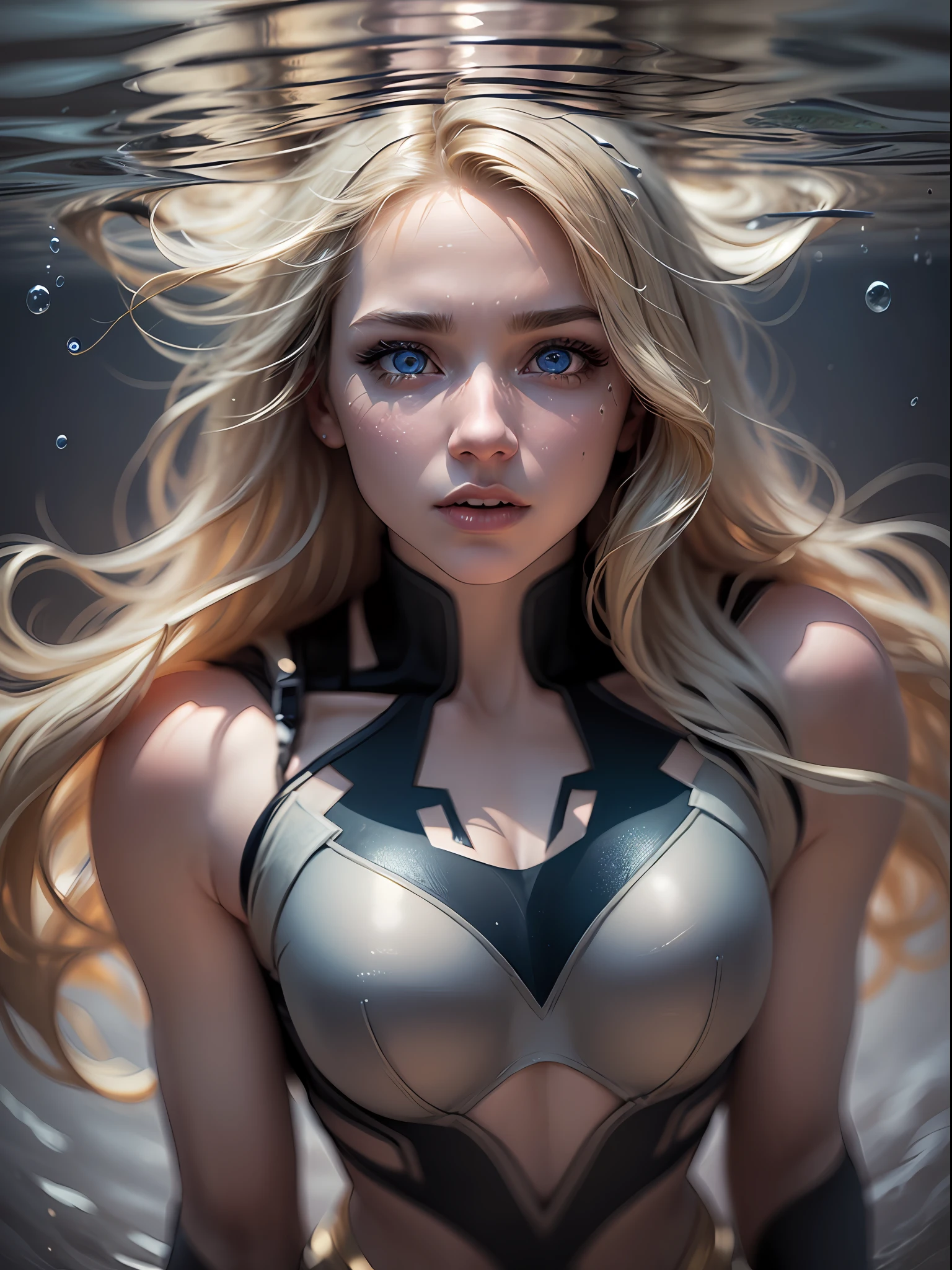 supergirl, blue eyes, blonde hair, long hair, (blonde girl:1.5), inside a lake, (realistic:1.2), underwater shot, (realism:1.2), (masterpiece:1.2), (best quality), (ultra detailed), (8k, intricate), (85mm), light particles, lighting, (highly detailed:1.2), (detailed face:1.5), (gradients), sfw, colorful, (detailed eyes:1.5), (detailed background), (dynamic angle:1.2), (dynamic pose:1.2), (rule of third_composition:1.3), (Line of action:1.2), wide shot, nightlight, solo.