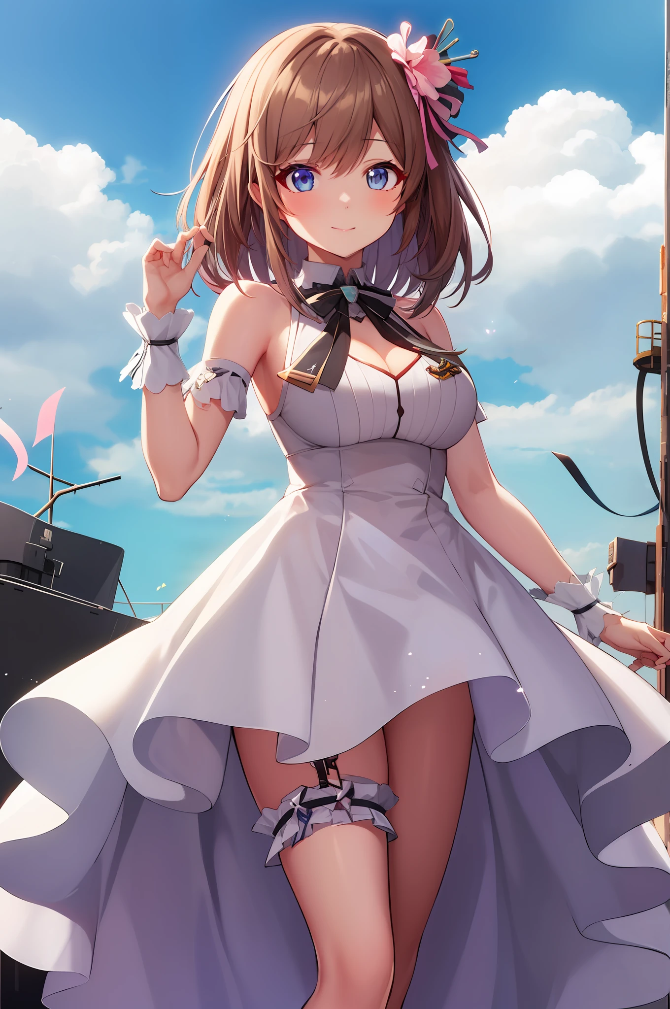 Anime girls wear short skirts，Bows and dresses, loli in dress, cute anime waifu in a nice dress, Kantai collection style, from girls frontline, anime moe art style, (Anime girl), Fine details. Girl Front, Guweiz in Pixiv ArtStation, trending on artstation pixiv, azur lane style, girls frontline style