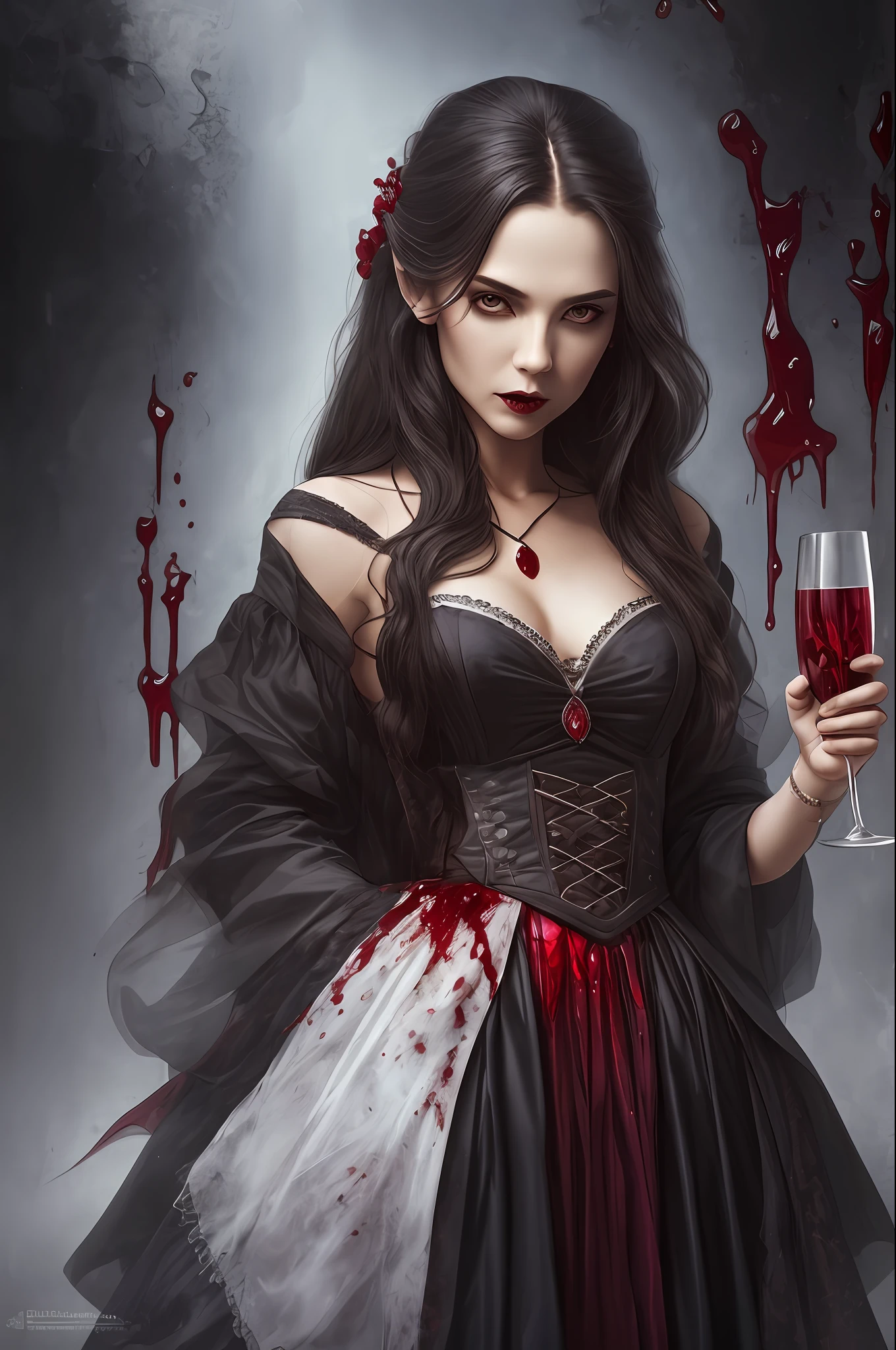 A vampire with beautiful features and body holding a glass with blood on it, realistic, 4k, studio white background, global light** - --auto --s2