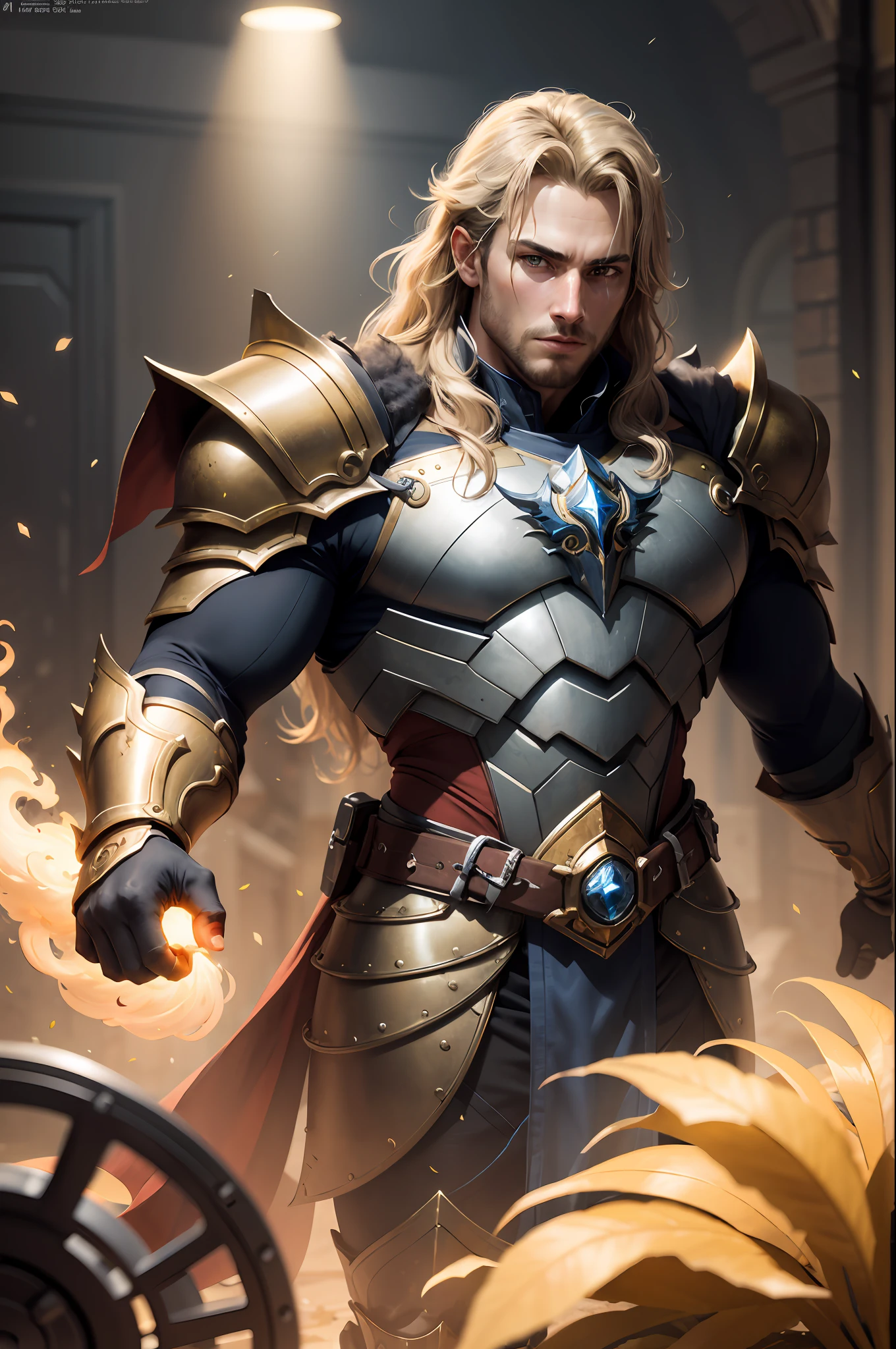 golden halo background,
extremely detailed, 8k, golden armor, wide shoulder pads with red cloth stripts, masculine, ((hecavill:0.9)), lich king, arthas menethil, opposite looking at camera, vaporing powder gold yellow dust,
unparalleled masterpiece, (best:1.0) (quality:1.0), UHD, volumetric lighting, cinematic lighting, rim light,  lens flares, subsurface scattering, (sharp:1.0) (focus:1.0), Depth of Field, aperture of f/5. 6, ISO 200, shutter speed of 1/125 sec, var-cinematic-fx,
(style-rustmagic:0.4), (danahamm:0.6),