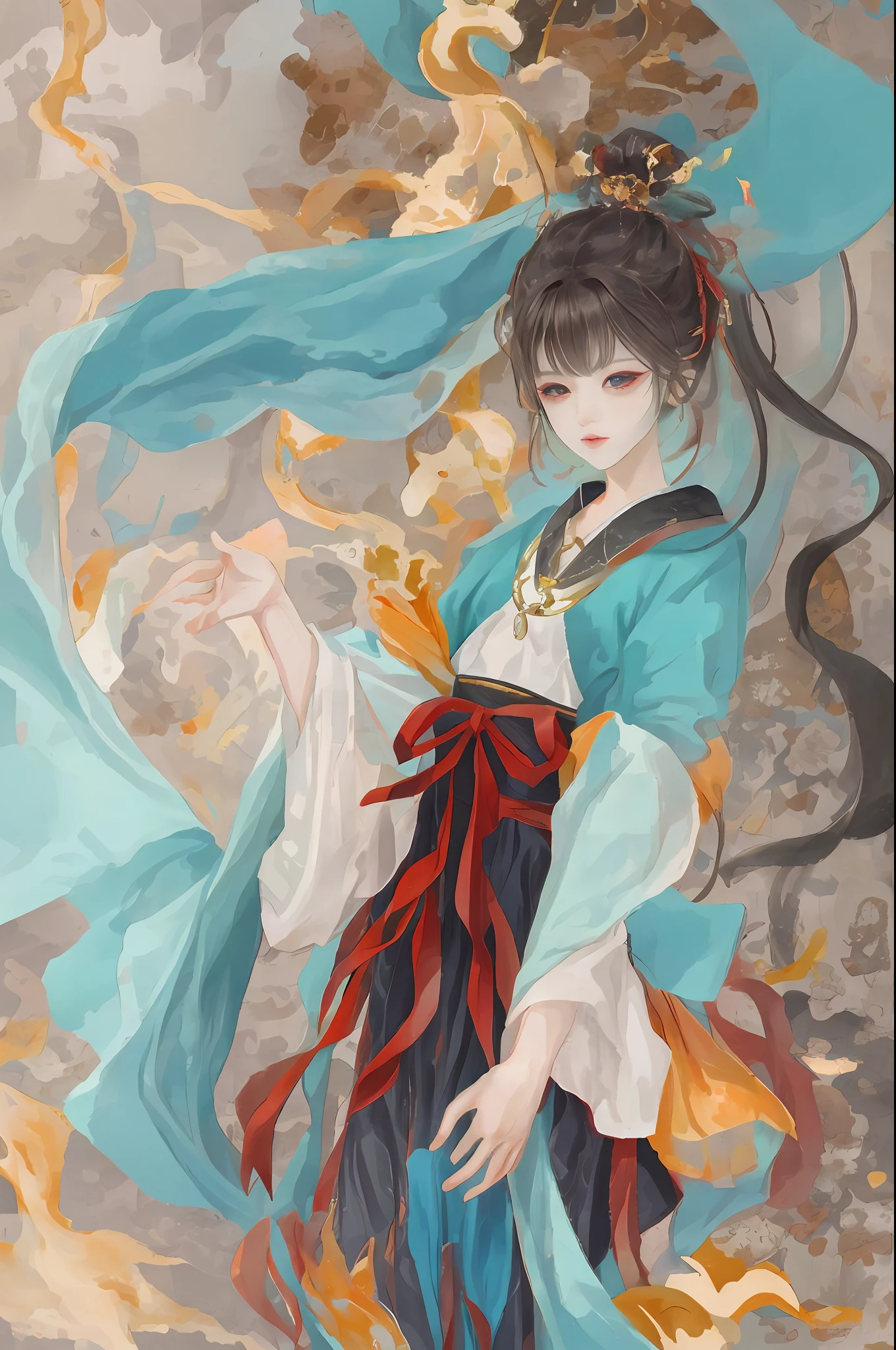 An ancient Chinese beauty sitting on a stone, wearing ancient Chinese clothing, flowing tulle, light silk, lazy posture, large lotus leaf, lotus, ink painting style, clean color, decisive cutting, blank, freehand, masterpiece, super detailed, epic composition, high quality, the highest quality, 4k --v 6
