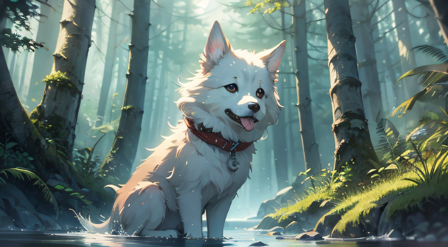Masterpiece, Best quality,(Always cute Alaskan dog), Ultra detailed, offcial art,Unity 8k wallpaper, fluid colors, dreamy washes, delicate textures, organic shapes, atmosphere depth