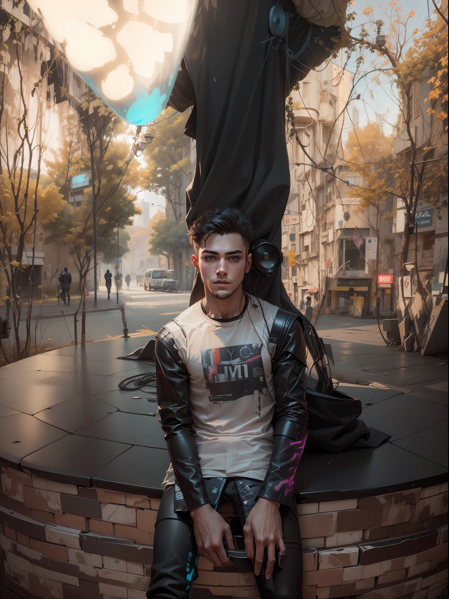 Change background cyberpunk handsome boy ultra realistic face 8k