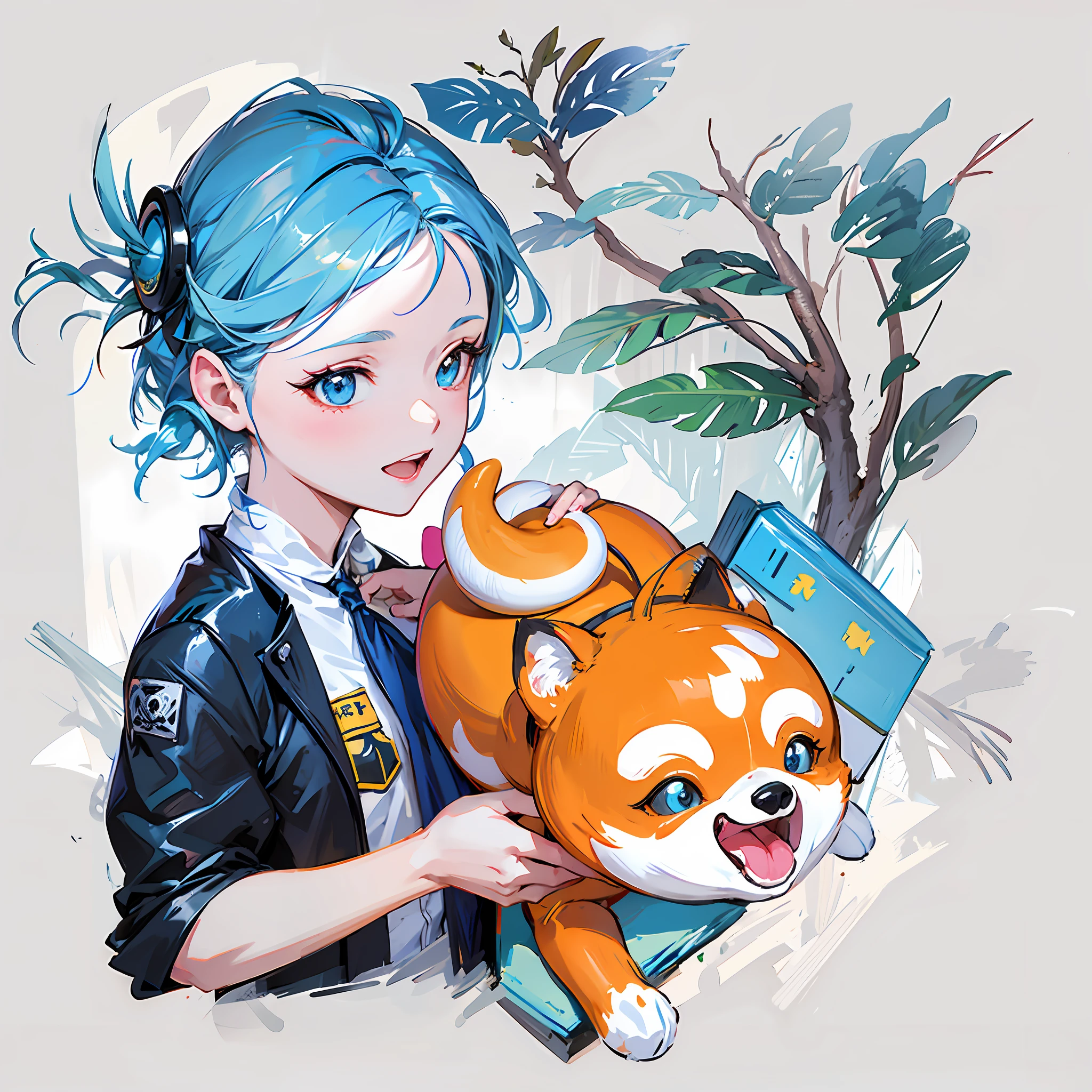 Anime girl with blue hair,Holding a yellow dog in his hand, Detailed fanart, trending on artstation pixiv, Digital anime illustration, highly detailed exquisite fanart, Digital art on Pixiv, pixiv contest winner, author:Ryan Yee, Anime style illustration